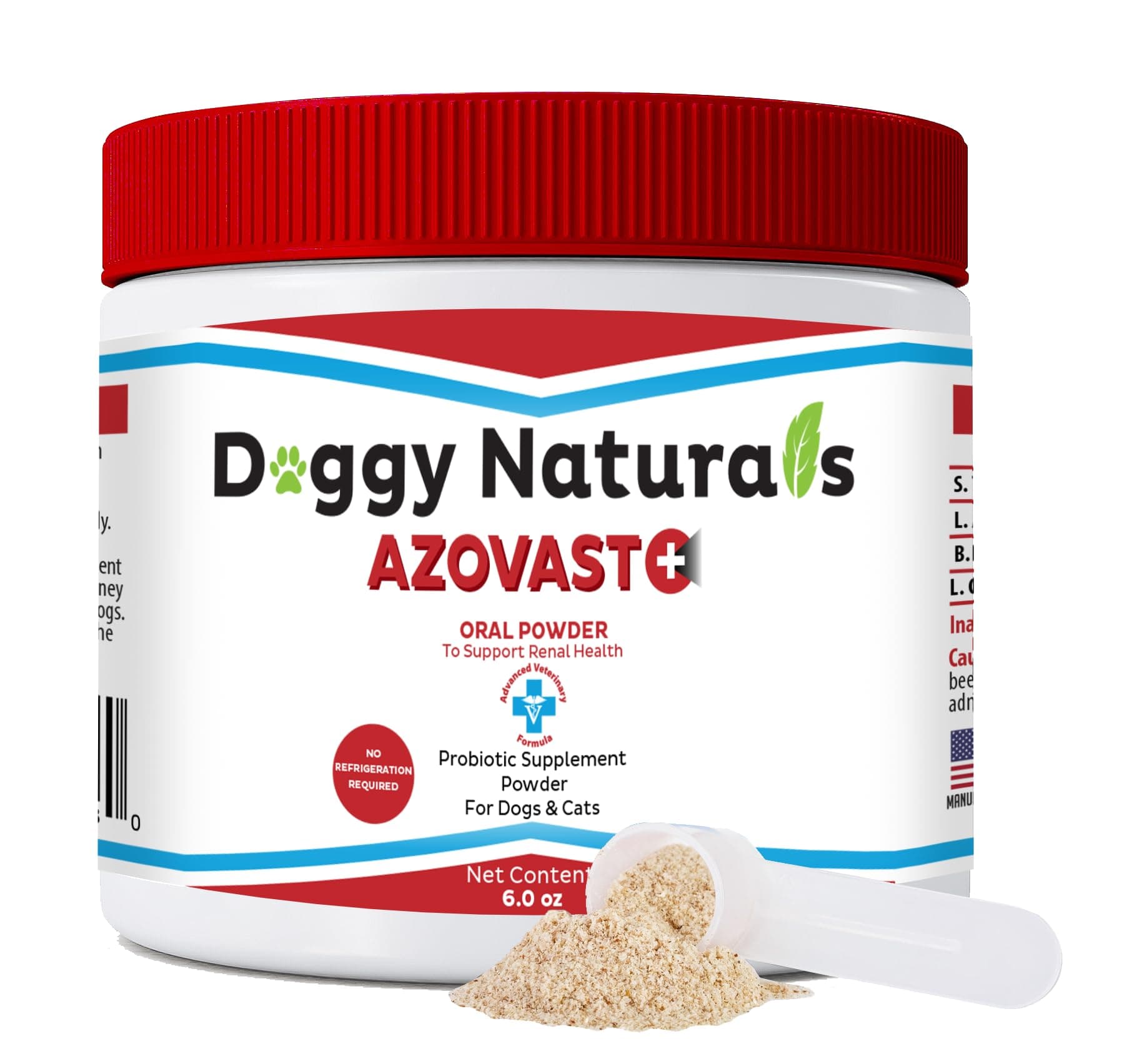 Azovast Plus Kidney Health Supplement for Dogs & Cats, Oral Powder (6 Oz) - (120 Doses/Jar) NO Refrigeration Required - Help Support Kidney Function & Manage Renal Toxins (Made in U.S.A) (6 Oz)