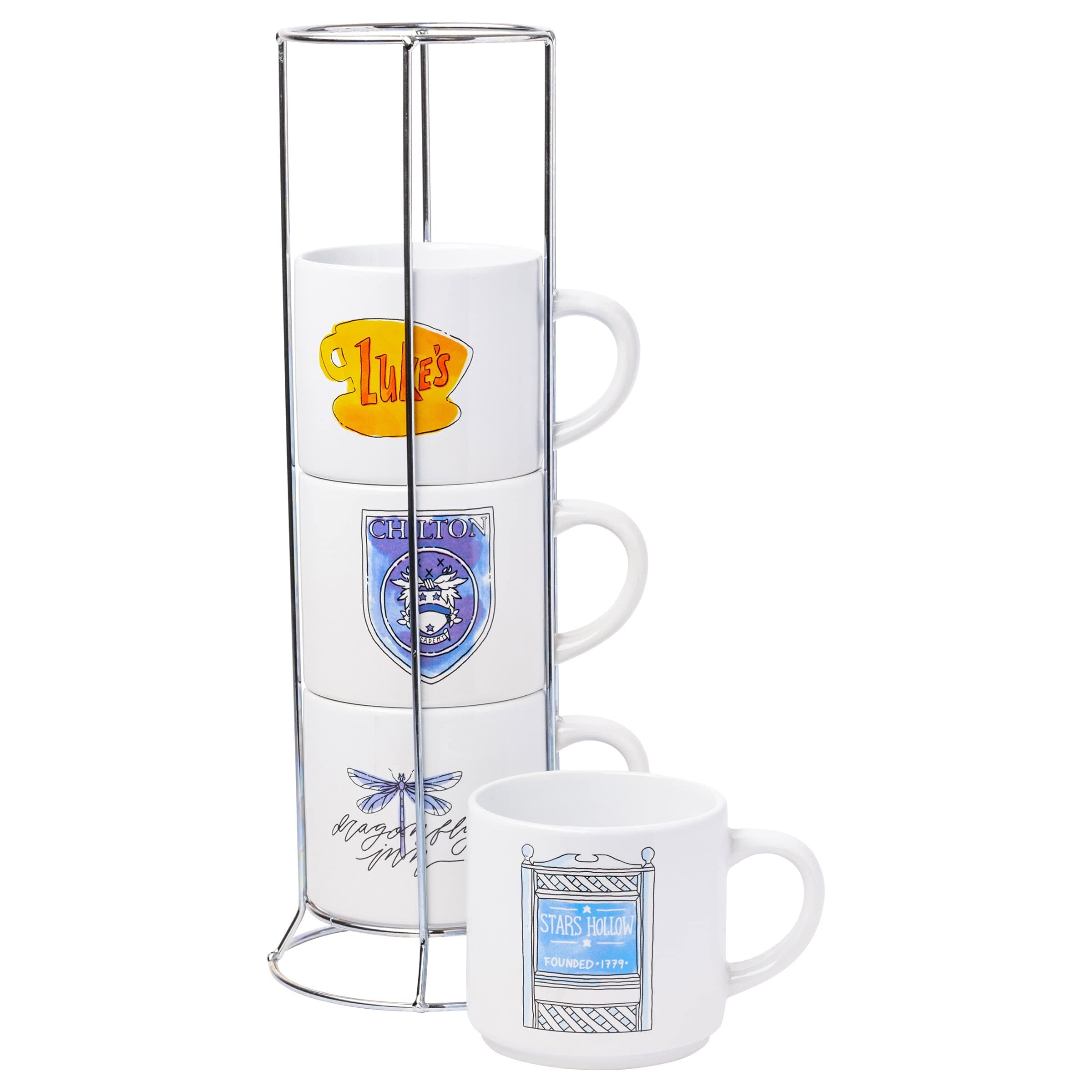 Silver Buffalo Gilmore Girls Locations 4pc Ceramic Mug Stack, 10 Ounces, Multicolor, GIL5073Y, Gilmore Girls Locations 4 Pack Ceramic Mug Stack, 10 Ounce