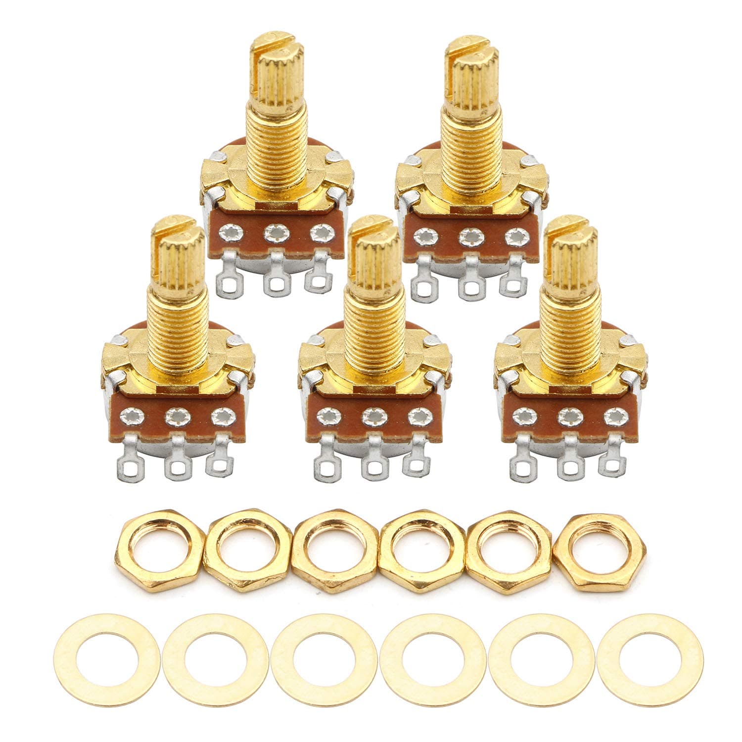 5 Pack B500k Guitar OHM Potentiometer Split Taper Audio Pots Gold 18mm Shaft Base Dia 16.5mm