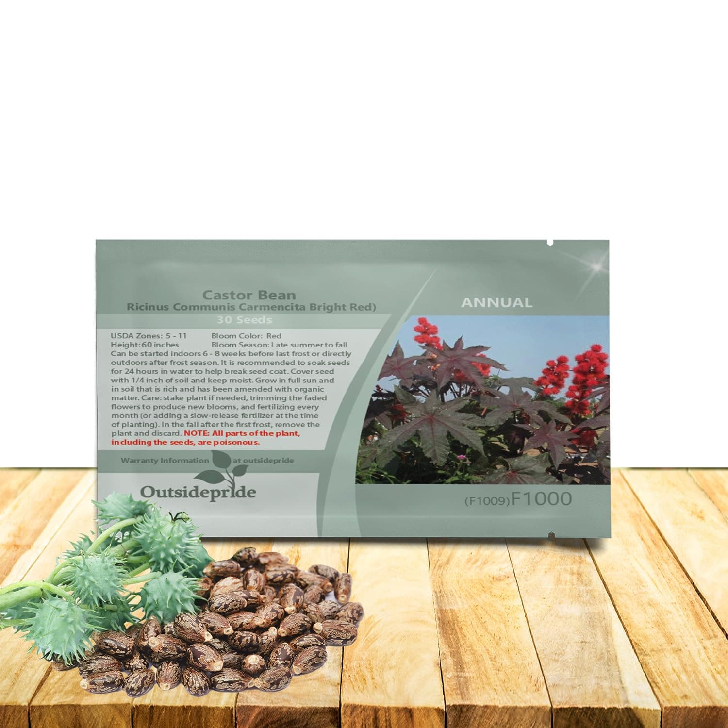 Outsidepride Bright Red Castor Bean Seeds - 30 Pcs Annual Quick-Growing Tropical Flower Seeds for Planting Vibrant Foliage & Colorful Blooms for Eye-Catching Borders, Gardens & Landscapes