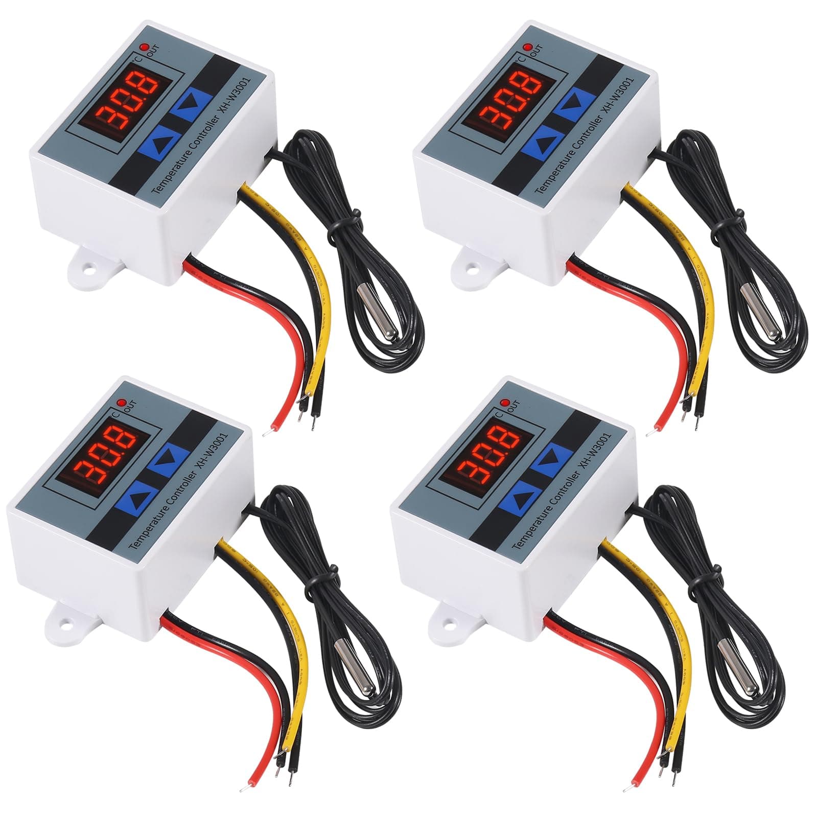 4PCS XH-W3001 Digital LED Temperature Controller Module Digital Thermostat Switch with Waterproof Probe Programmable Heating Cooling Electronic Thermostat Range from -50℃ to 110℃ (12V 10A 120W)