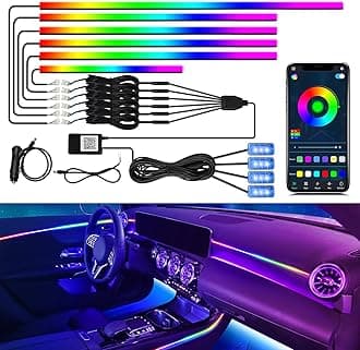 Dreamcolor Acrylic Interior Car Light 10 in 1 Automotive Ambient Light Kits with APP Control 16 Million Color 175 inches Fiber Optic Car LED Strip Light, RGB Music Sync Neon Light Kits