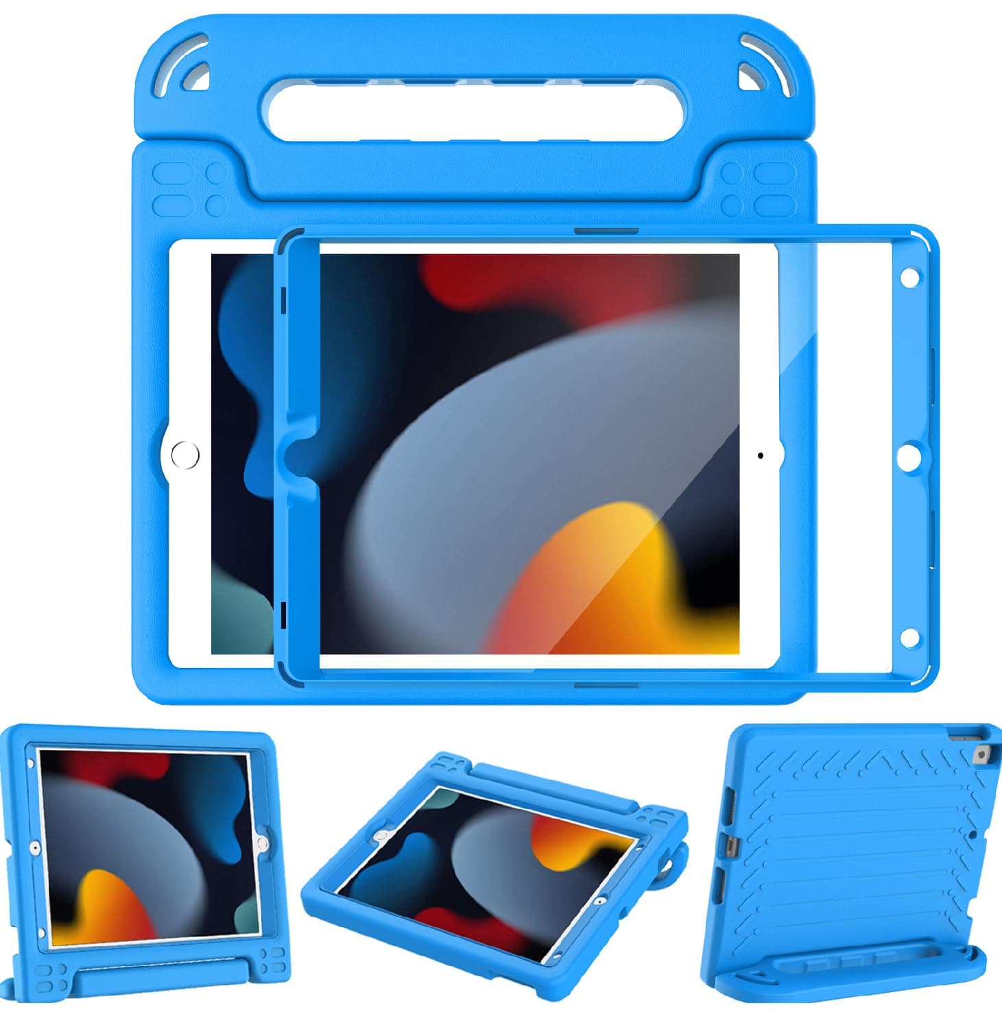 BMOUO Kids Case for iPad 9th/8th/7th Generation, iPad 10.2 Kids Case 2021/2020/2019 with Screen Protector, Shockproof Convertible Handle Stand iPad 9th/8th/7th Generation Case for Kids, Blue