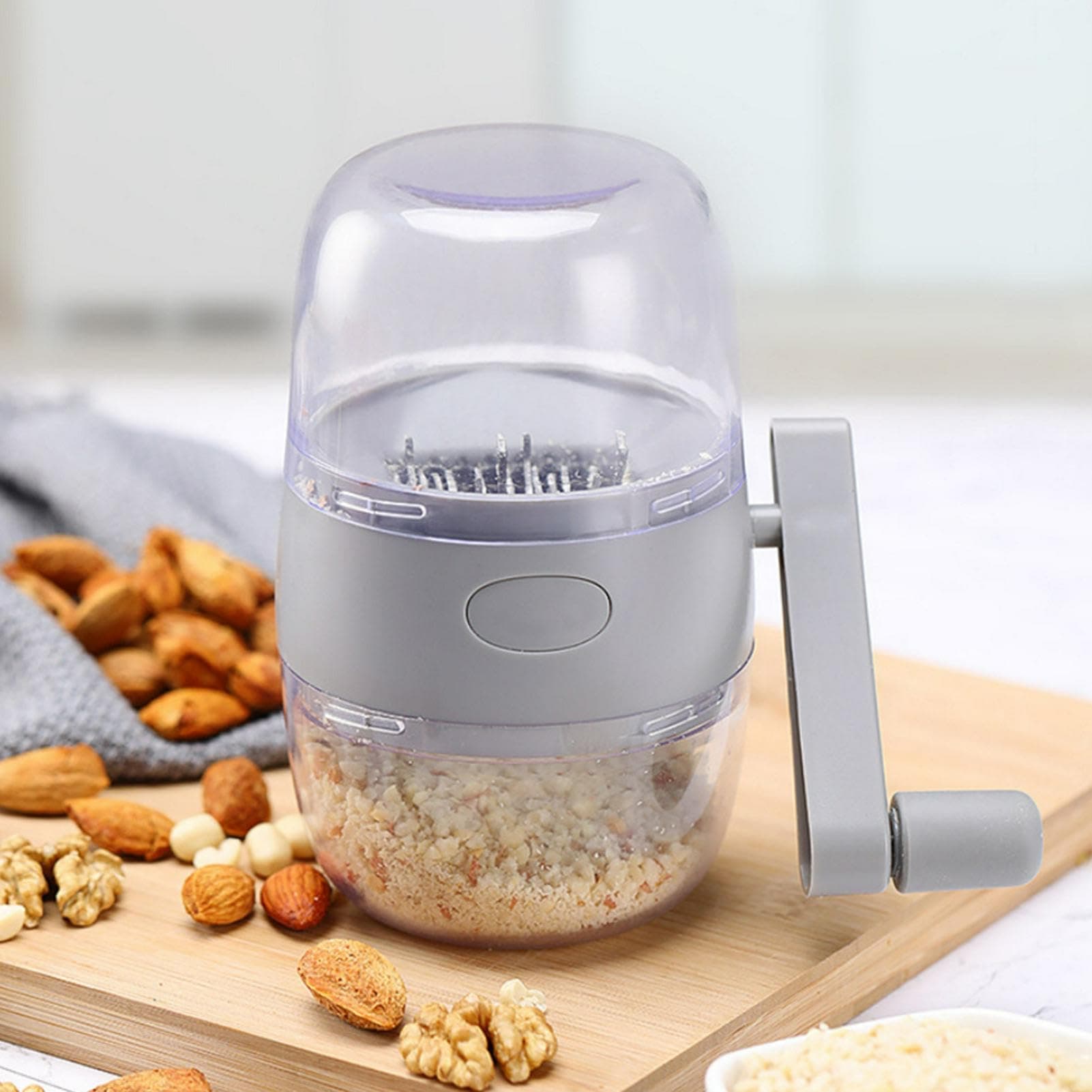 Portable Manual Hand Nut Chopper for All Nuts Walnut Pecans, Hand Crank Nut Grinder in Grey