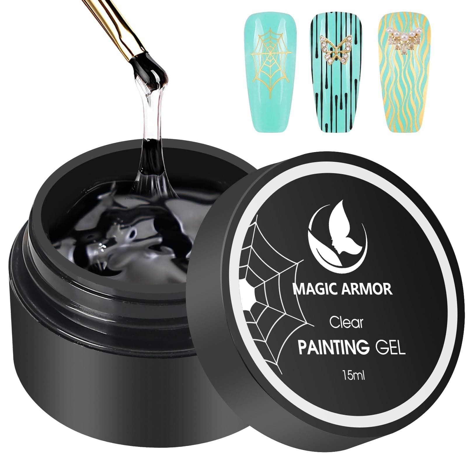 Magic Armor 3D Clear Spider Gel For Nail Art Elastic Paint Wire Drawing Nails With Chrome Powder Line,Soak Off Uv Led Polish Manicure Salon Diy Designs