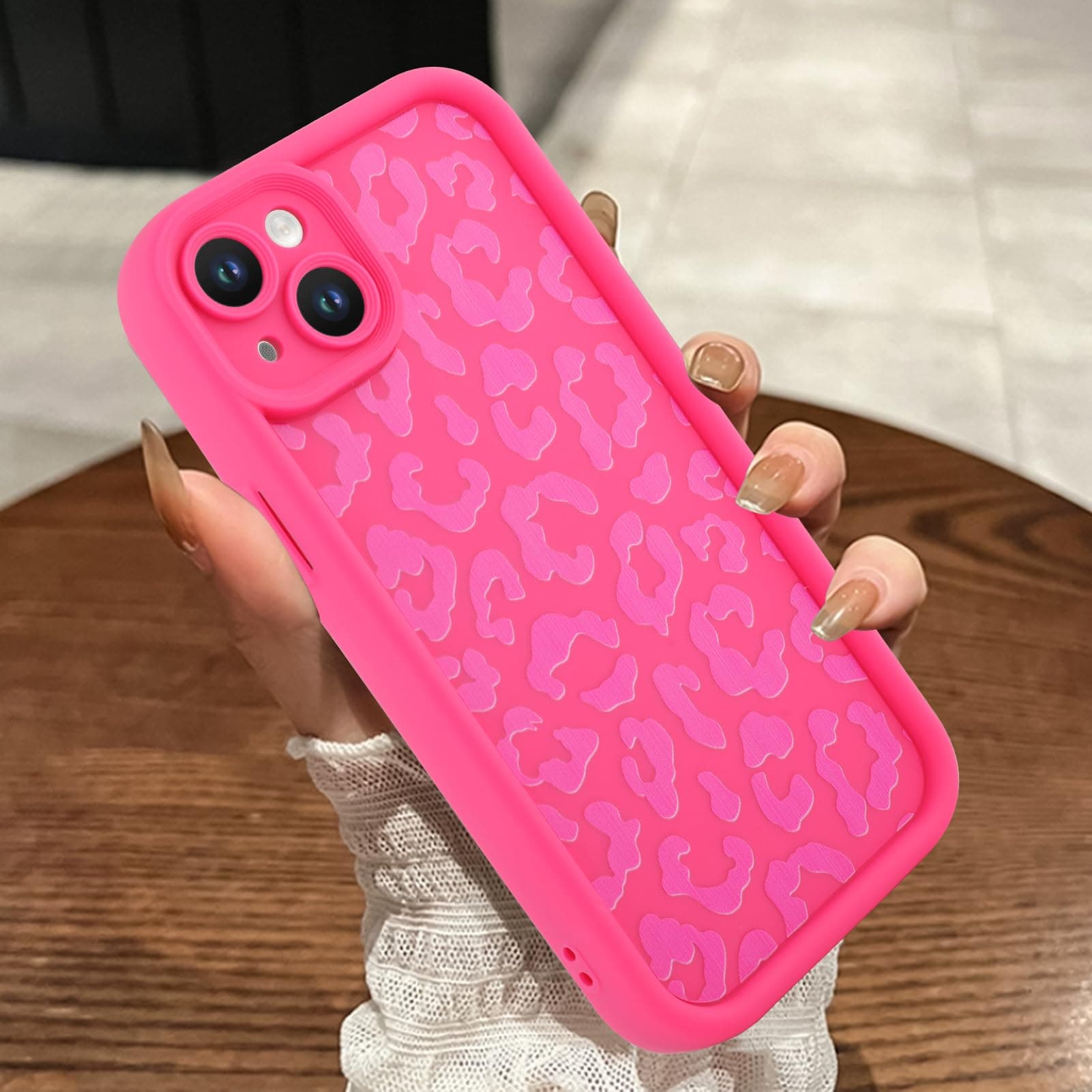 MOWIMECompatible with iPhone 15 Case, Cheetah Print Shockproof Soft TPU Protective Case for Women Girls, Slim Anti Scratch Leopard Case for iPhone 15 6.1 Inch, Hot Pink