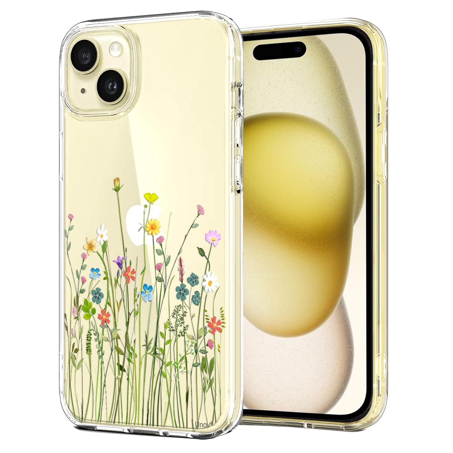 UnovCase Compatible with iPhone 15 Plus Case Clear with Design Embossed Floral Pattern Soft TPU Bumper Slim Protective 6.7 Inch (Flower Bouquet)