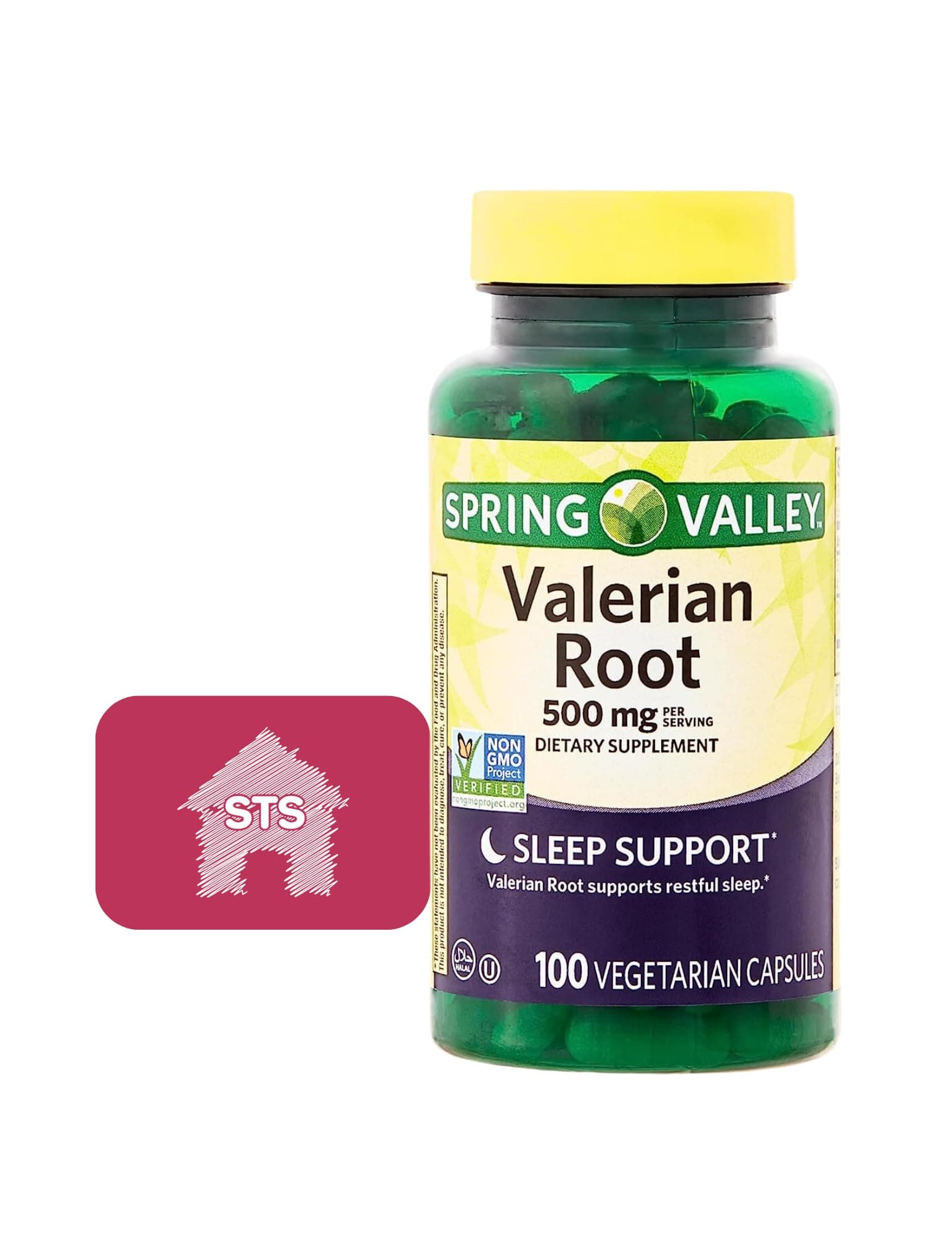 Spring Valley Valerian Root Capsules, 500 mg, 100 Count + STS Sticker.