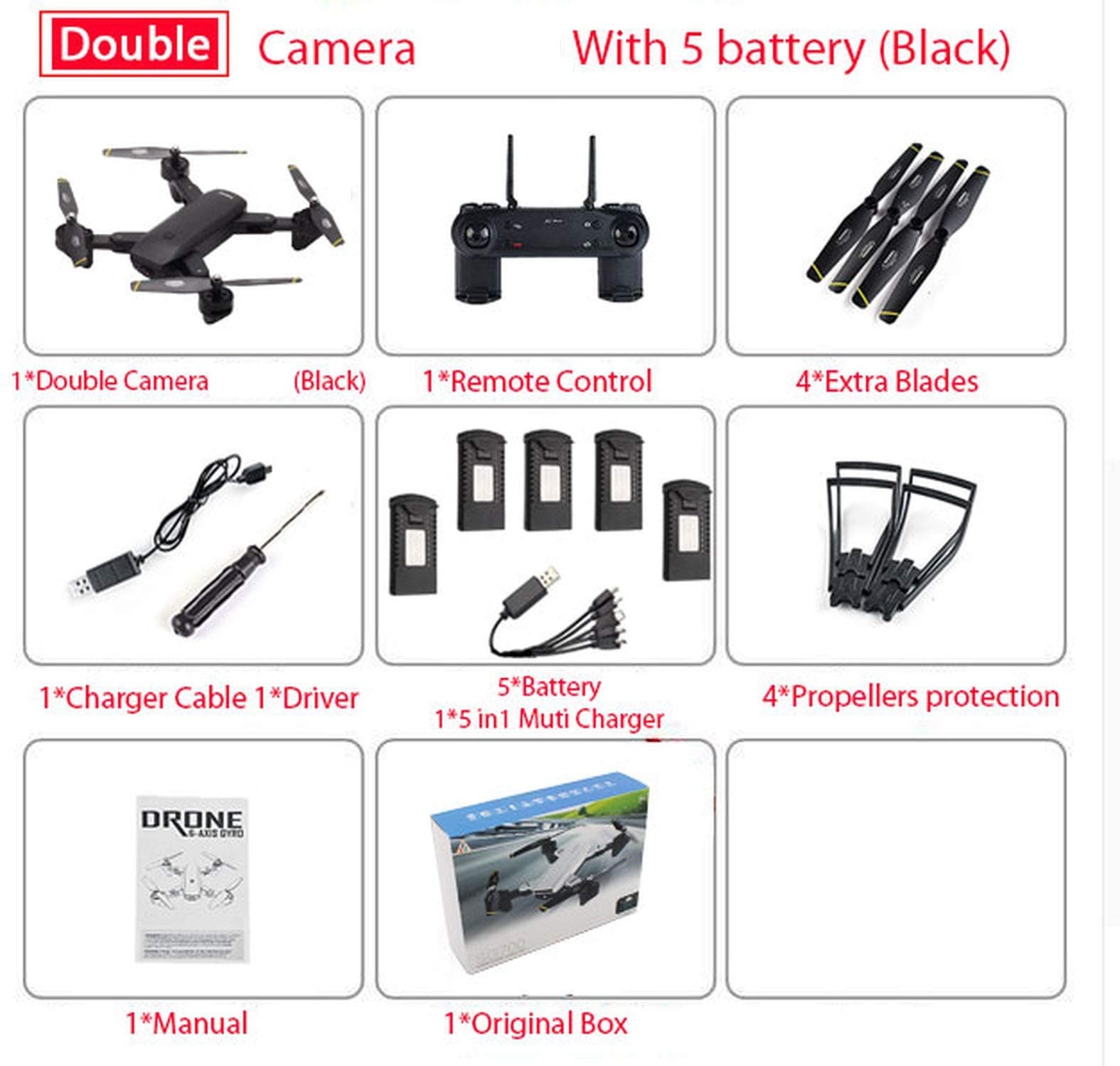 SG700 0.3MP/2MP Rc Quadcopter with Camera WiFi FPV Foldable Selfie Drone Altitude Hold Headless Gesture Control Dron E58,Black Double Cam 5B