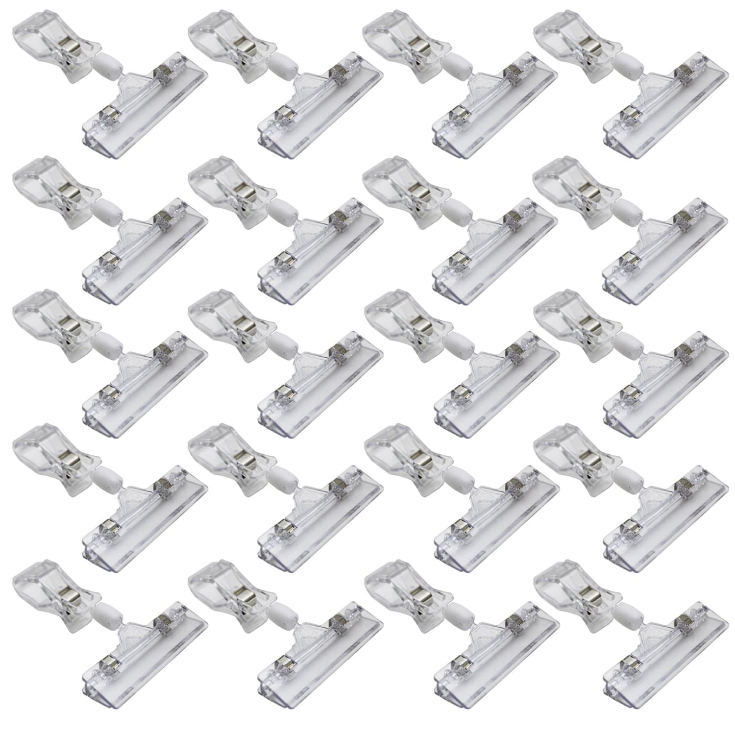 LJY 20-Pack Clear Plastic Rotatable POP Clip-on Style Merchandise Sign Display Clip Tag Holders