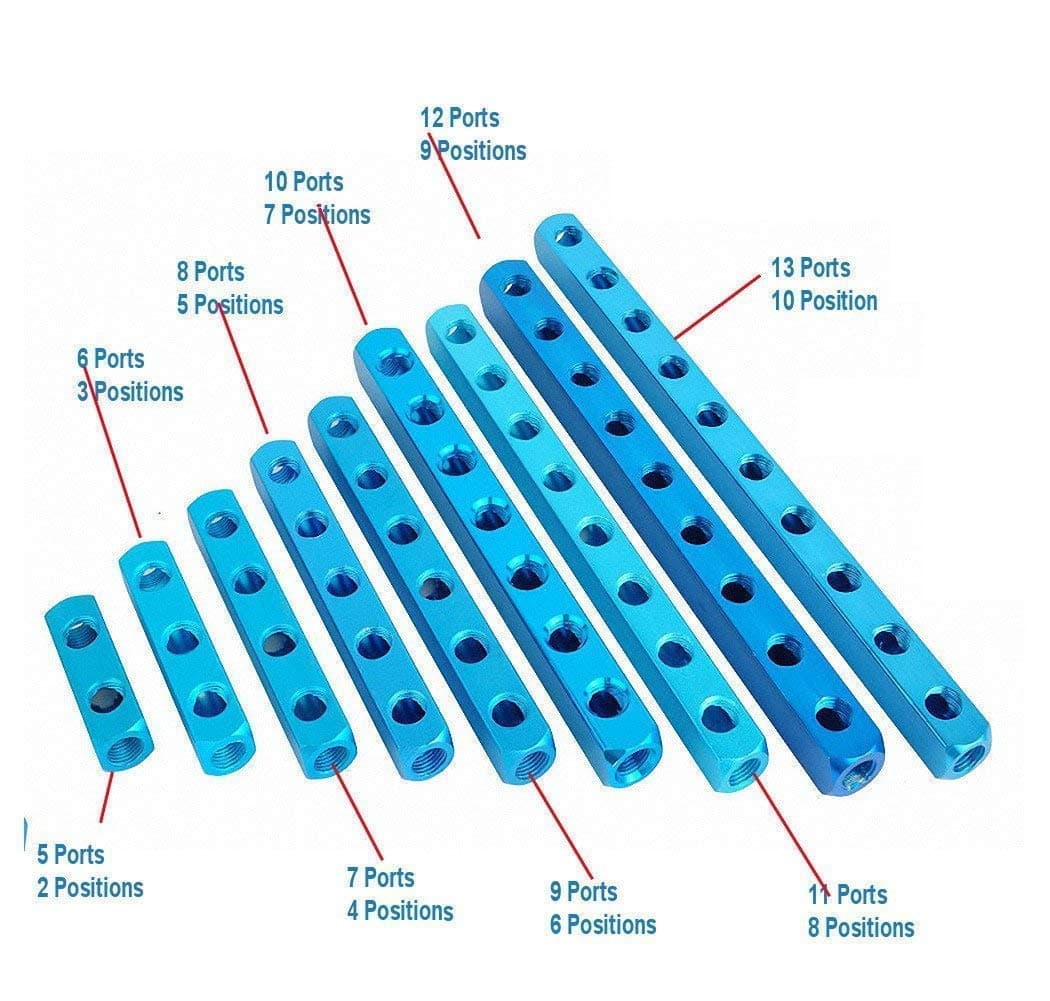 3pcs 1/4" PT Threaded 2 3 4 5 6 7 8 9 10 12 Way Position Ports Duct Blowgun Airflow Air Outlets Inline Compressor Quick Connector Coupler Air Hose Pump Airbrush Aluminum Manifold Splitter Block