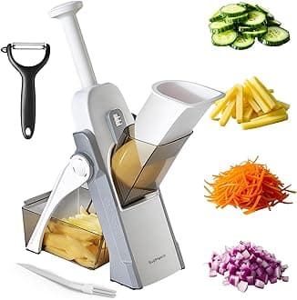 SupMaKin Safe Mandoline Slicer for Kitchen, Vegetable Food Potato Chip Slicer Maual Adjustable Thickness, Chopping Artifact Fast Veggie Salad Chopper Light Gray