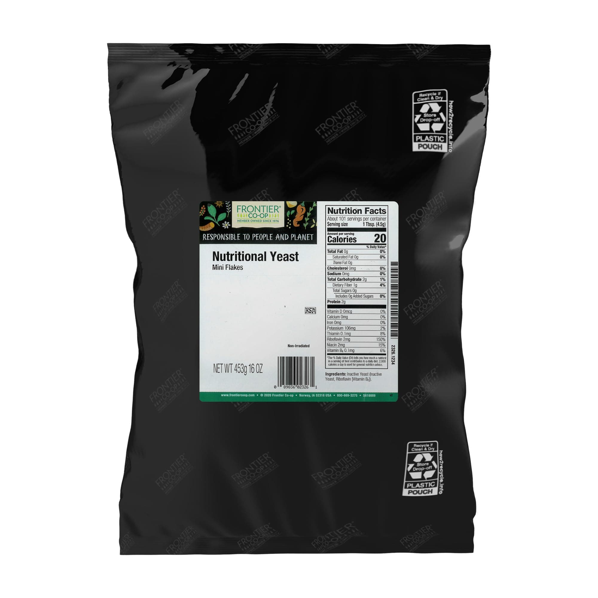 Frontier Co-op Nutritional Yeast Mini Flakes, Kosher, Bulk Bag - Non-Irradiated Yeast Rich in Essential B Vitamins | 16 Ounce (Pack of 1)