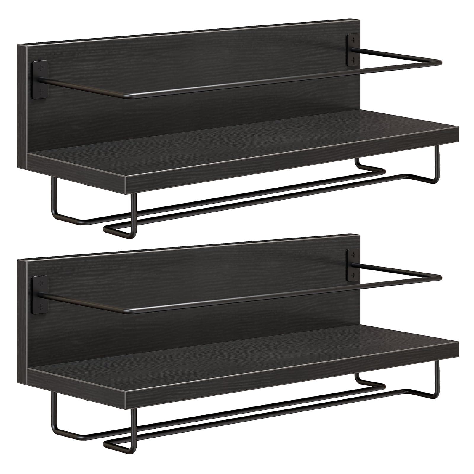 HOOBRO Wall Mounted Wine Rack 2 Pack, Wine Shelf Hanging Floating Wall Shelves, Wine Glass Bottle Rack Stemware Holder, for Living Room, Dining Room, Kitchen, Black BK28BJ01