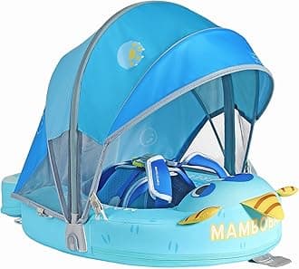 Mambobaby Float with Canopy Size Improved Non Inflatable Infant Baby Pool Float Smart Mambo Float Swim Trainer Add Tail Swim Float Mambo Float Solid Air Free Water Waist Swimming Ring