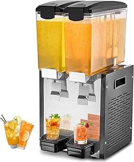 VEVOR Commercial Beverage Dispenser, 2 Tanks 10 L / 10.6 QT Per Tank Juice Dispenser, 270W Stainless Steel Ice Tea Drink Machine with 45°F-54°F Cooling Temperature, for Cold Drink Restaurant Bar Party