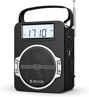 Radio Portable AM FM Digital Radios Clock Radio with Bluetooth 5 Watts Loud Speaker Rechargeable AM FM Radios Plug in Wall Battery Operated Best Reception for Home Outdoor Great Gift Black