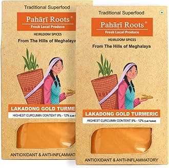 Pahari Roots 8 12% High Curcumin Gold Lakadong Turmeric Powder 400G Jaintia Hills, Meghalaya | Haldi | Healing Aromatic Flavorful |Fresh Harvest| 400Gm