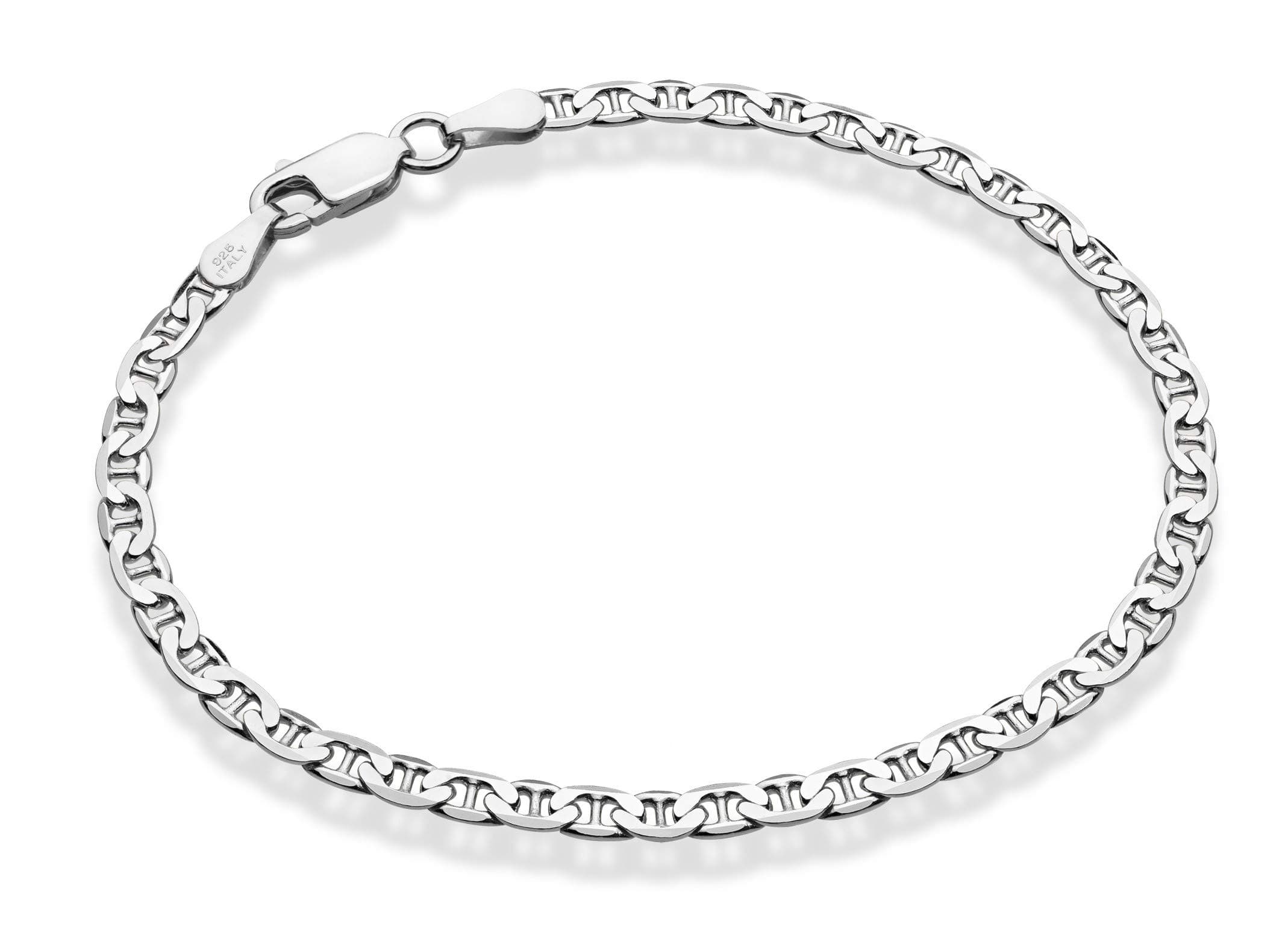Miabella 925 Sterling Silver Italian 3mm, 4mm Solid Diamond-Cut Mariner Link Chain Anklet Ankle Bracelet for Women, Made in Italy
