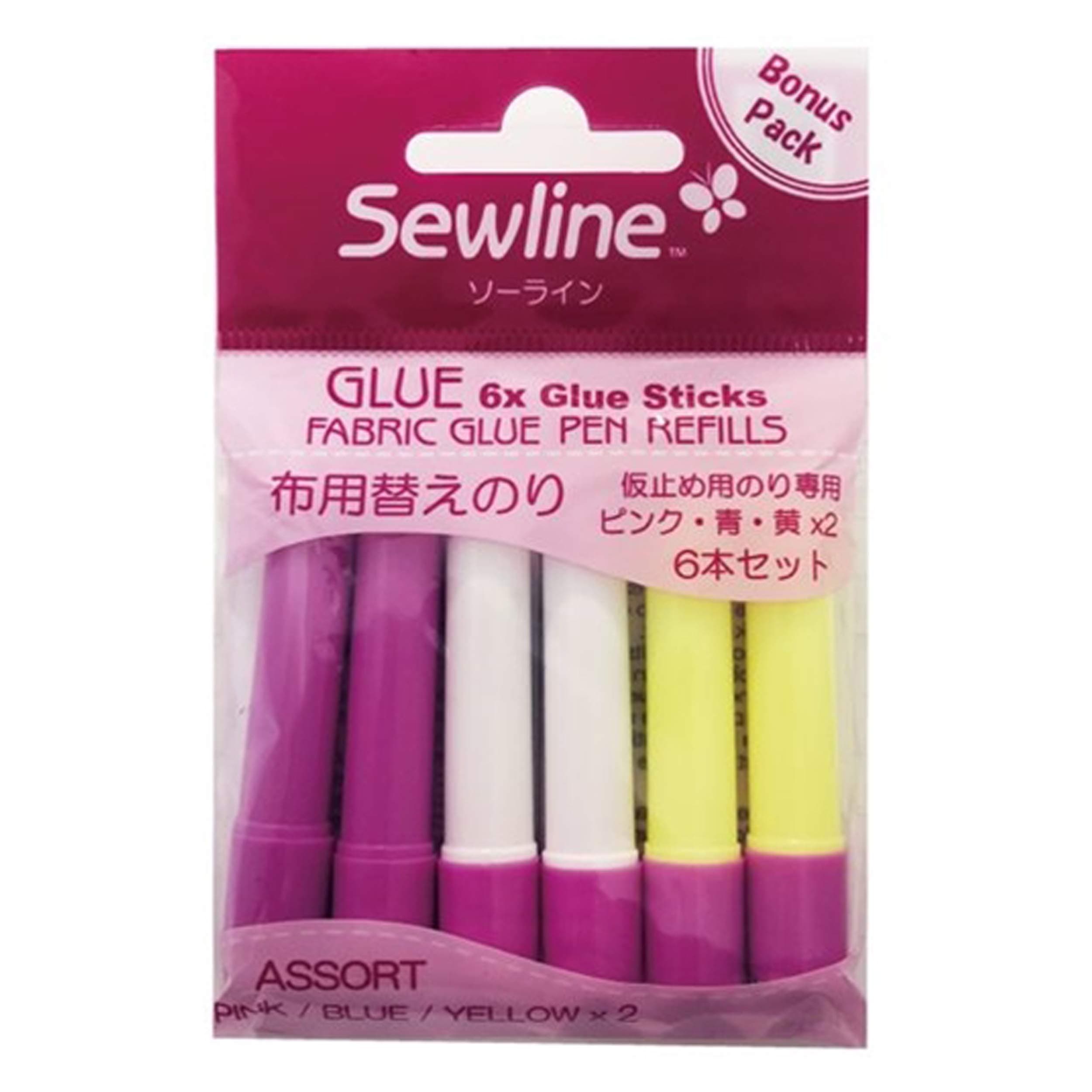 Sewline Premium Quality Multi Assorted Refill for Glue Pen Pink Blue Yellow Fabrics Quilting Notion 6 Pack