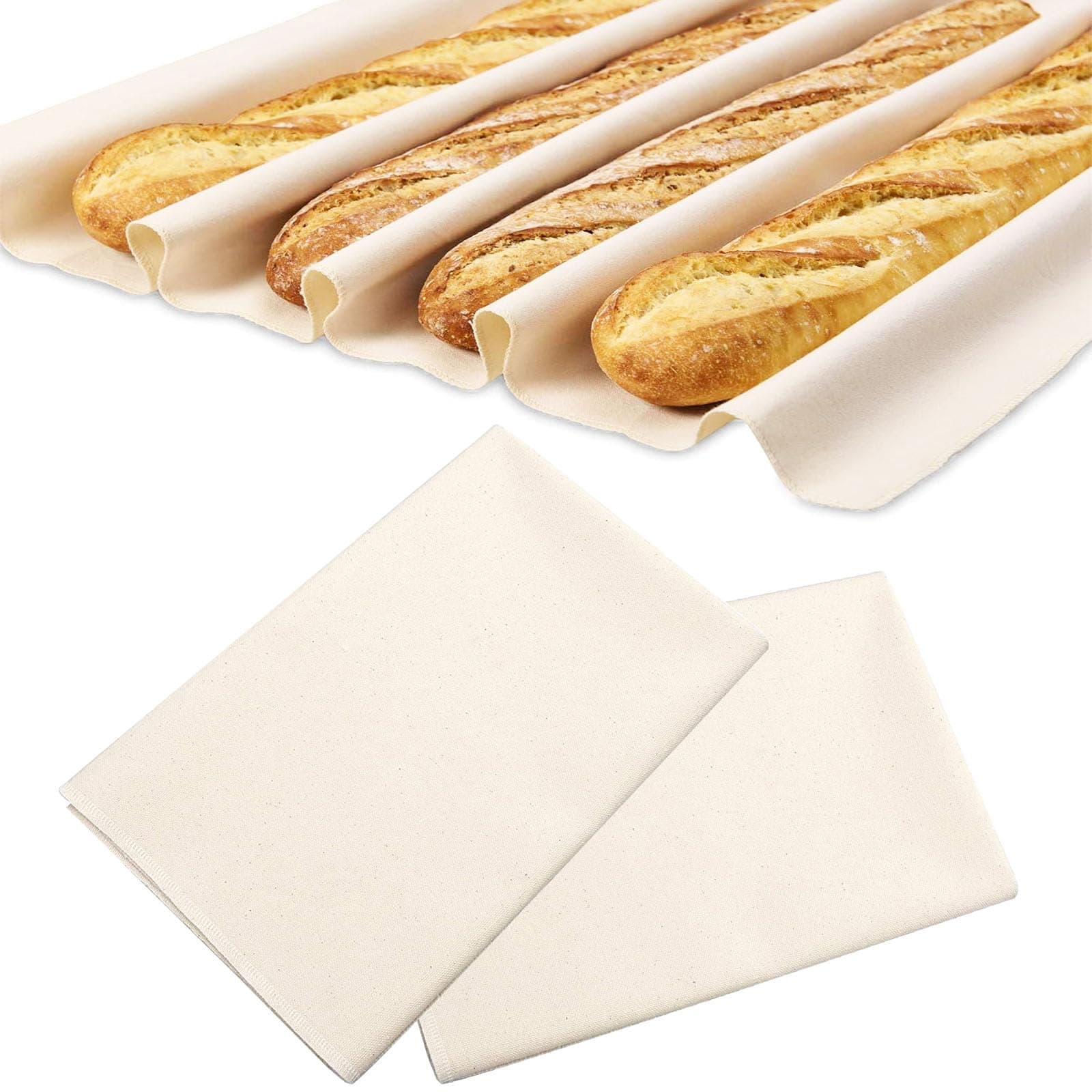 Bakers Bread Fermented Cloth, Bread Baking Cloth, Tea Towels for Baking Sourdough, Reusable, Bakers Couche for Rolling Dough, Making Baguette Loaf and Pastries, 2 Pieces, 75 x 45 cm