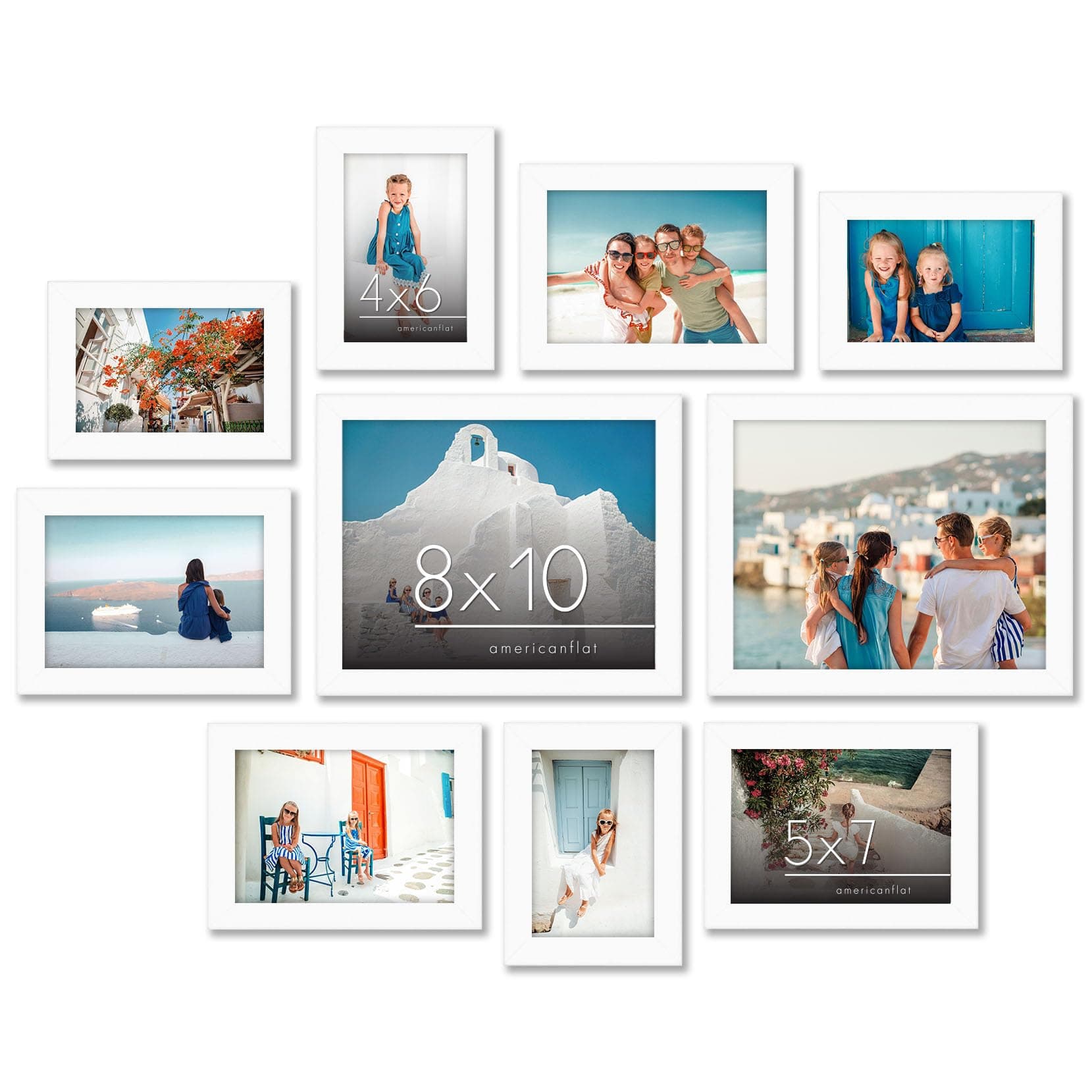 10 Piece White Picture Frames Collage Wall Decor - Gallery Wall Frame Set with Two 8x10, Four 5x7, and Four 4x6 Frames, Shatter Resistant Glass, Hanging Hardware, and Easel Included