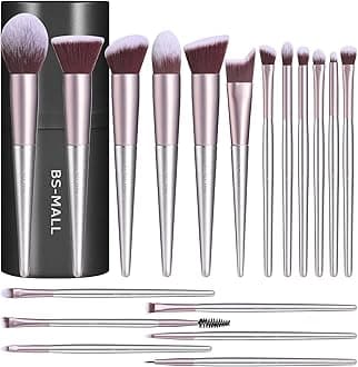 BS-MALL Makeup Brush Set 18 Pcs Premium Synthetic Foundation Powder Concealers Eye shadows Blush Makeup Brushes with black case (B-Purple)