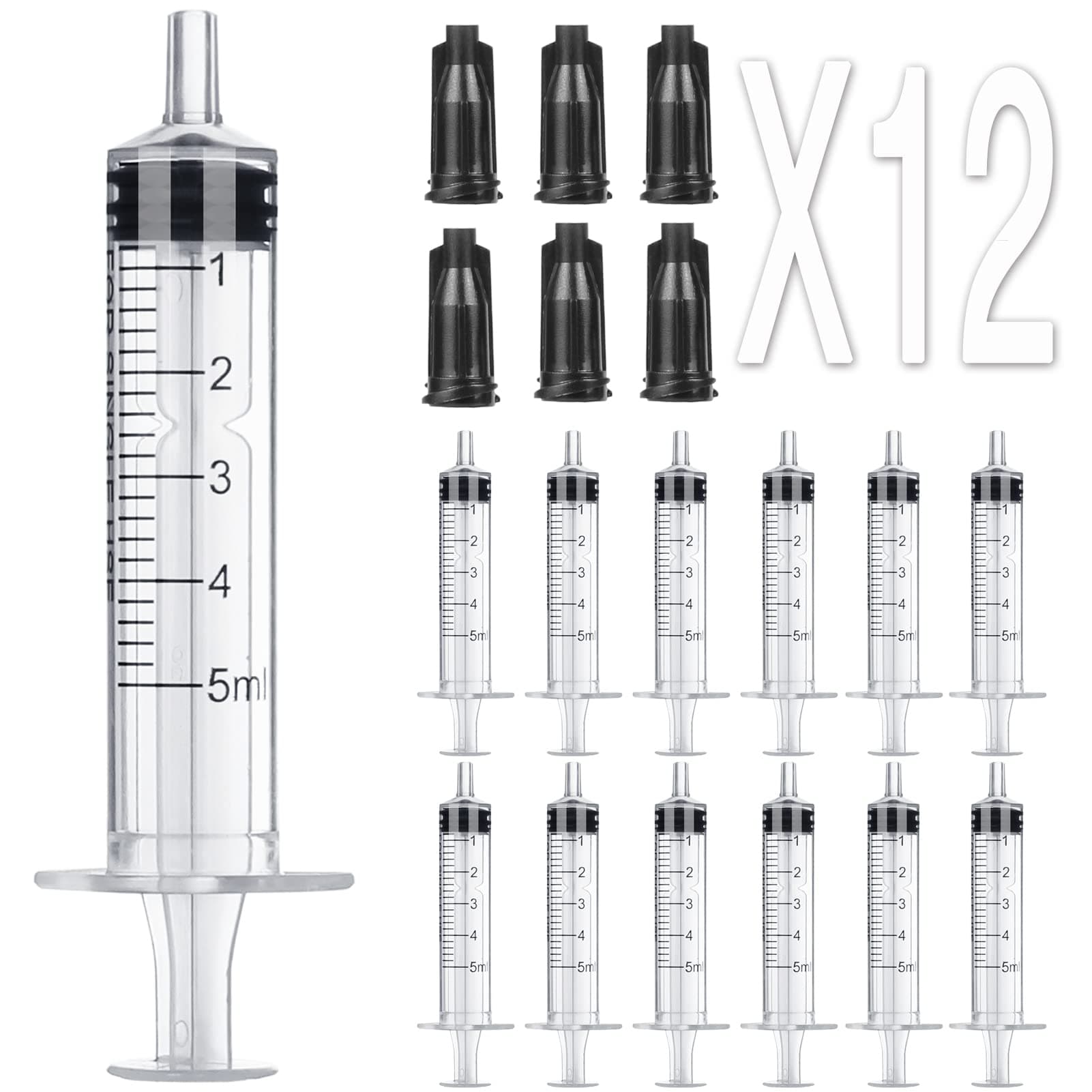 5ml Syringe Without Needle - 5 ml Small Plastic Syringes Sterile Individually Packed with Cap for Lab Medicine Student Measuring Liquid and Pet Dog Cat Baby Feeding Oral Colostrum ( 12 Pack 5cc /ml )