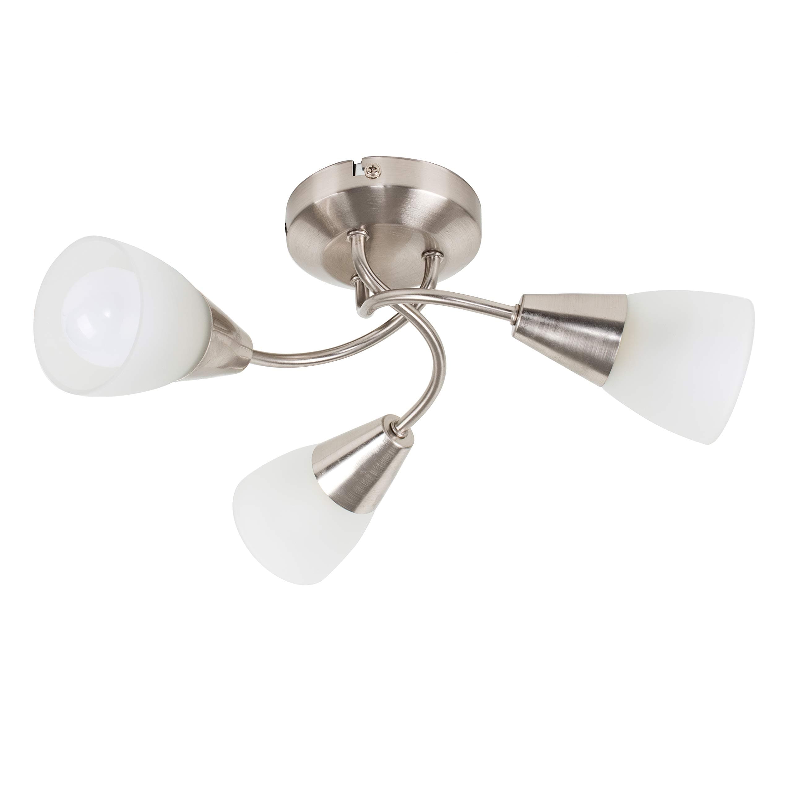 MiniSun | Modern 3 Way Brushed Chrome Ceiling Light Fitting with Frosted Glass Shades | Pendant Lights, Home Décor & Improvement Essential | Includes 4W LED Bulbs [3000K Warm White] | Mains Wired