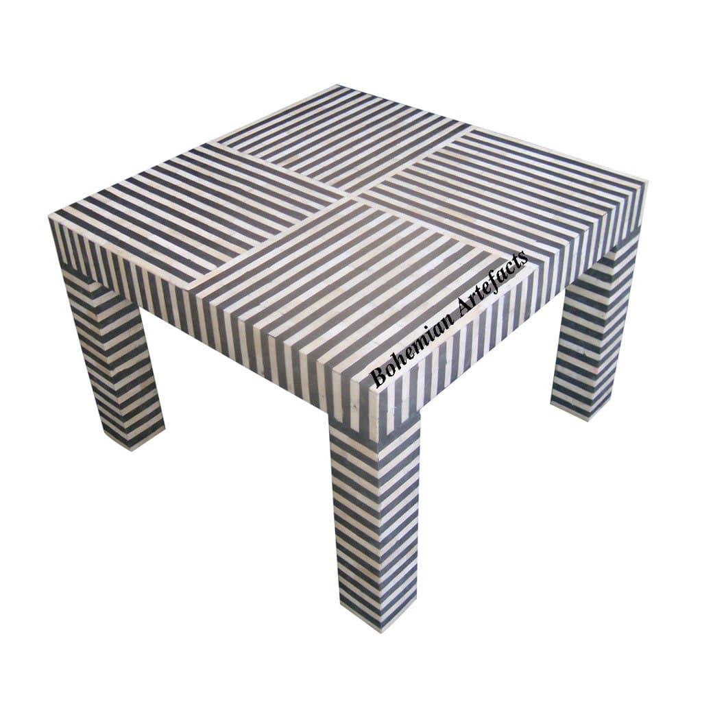 BOHEMIAN ARTEFACTS Bone Inlay Srip Design Coffee Table
