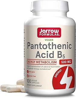 Jarrow Formulas Pantothenic Acid B5 500 mg, Dietary Supplement, Vitamin B5 for Adrenal Hormone Support and Cellular Energy Metabolism, 100 Veggie Capsules, 100 Day Supply