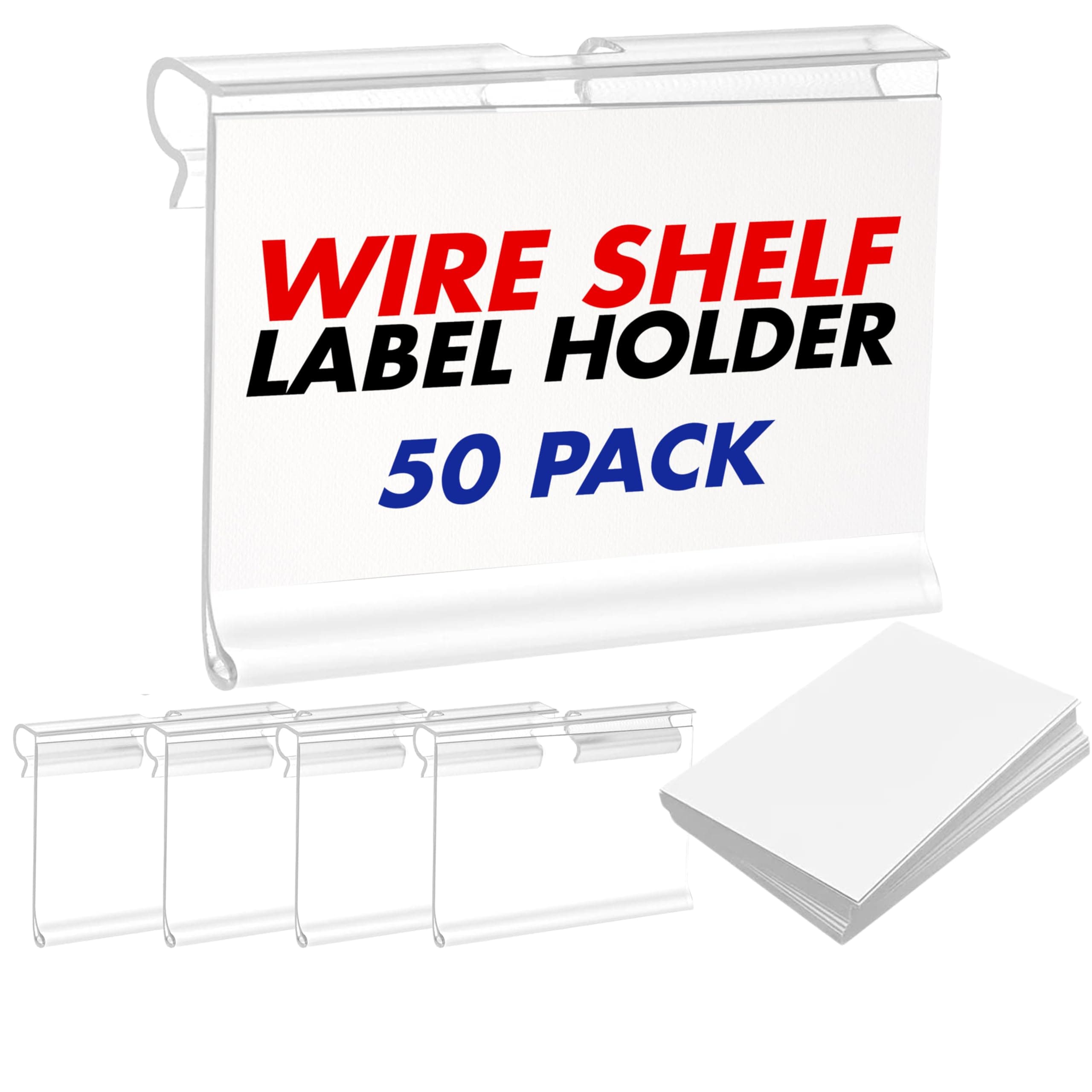 50 Pack Reusable Plastic Wire Shelf Label Holder, for Pantry Retail Merchandise Shopping Mall Store Shop Supermarket UPC Price Card Sign and Ticket Display Holder, Clip-On Design. 6cm X 4cm By NuBliss