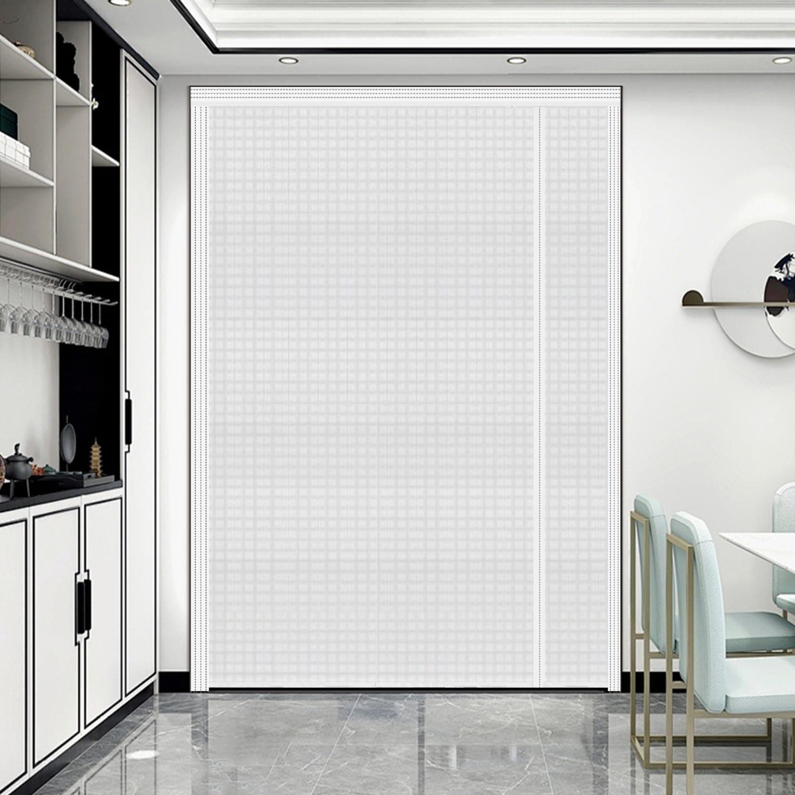 Reversible Left or Right Side Opening Insulated Door Curtain, Keep Cold Out Thermal Magnetic Door Screen Cover Auto Closer for Kitchen, Bedroom, Air Conditioner Room, Fits Doors up to 60" x 80", White