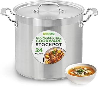 Stainless Steel Cookware Stock Pot - 24 Quart, Heavy Duty Induction Soup Pot With Lid, Induction, Ceramic, Glass and Halogen Cooktops Compatible - NCSPT24Q