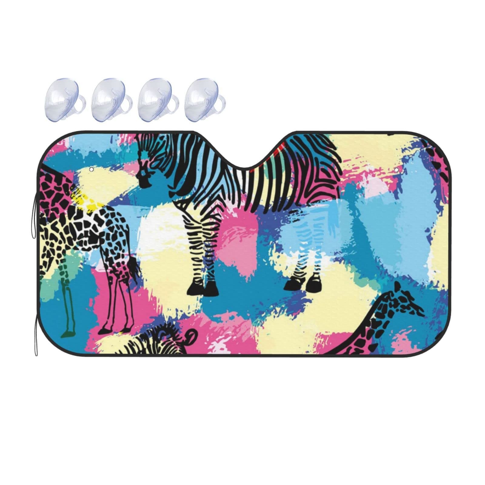Giraffe and Zebra Printed Wind Sun Shade Foldable Cool Car Front Window Reflect Sun Sunshade Block Protect Car InteriorCover for Most Car Auto RV Sedans SUV Truck