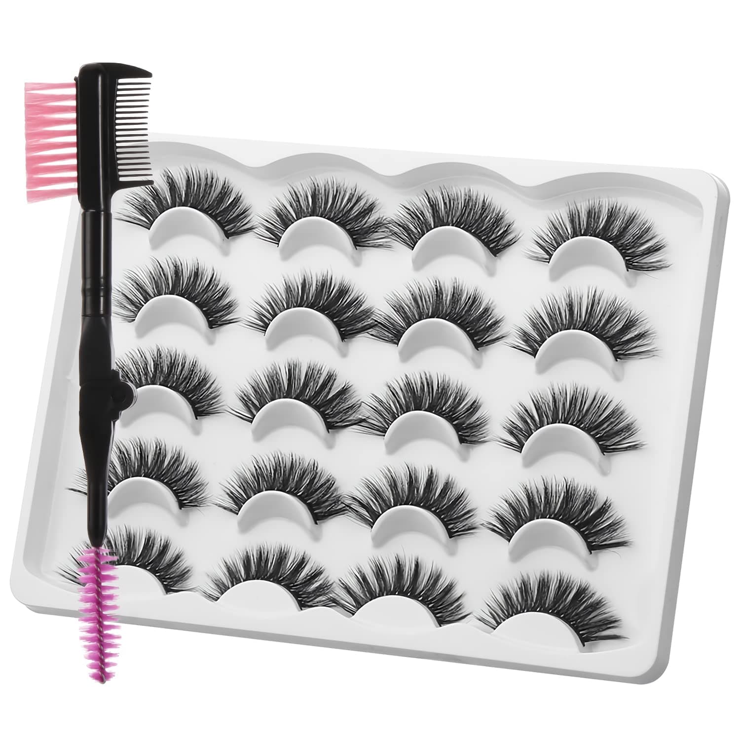 3D Mink False Eyelashes Full Strips Thick Cross Long Lashes Wispy Fluffy Eye Makeup Tools 5 Pairs (10 Pairs-Q7 +1 Comb Set)