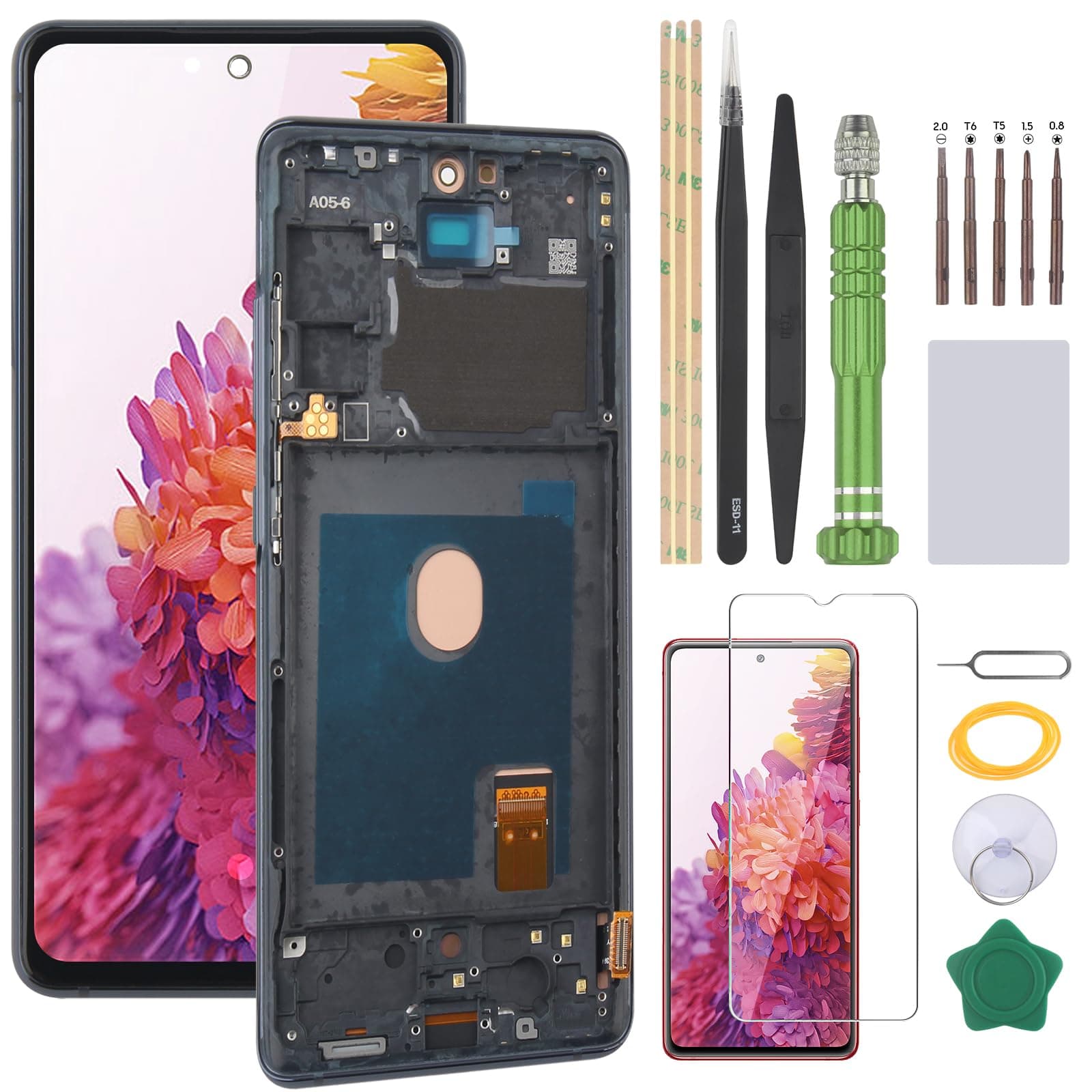 OLED Screen for Samsung Galaxy S20 FE 5G LCD Display Replacement for Samsung Galaxy S20 FE OLED Touch Screen Digitizer Assembly(with Frame)