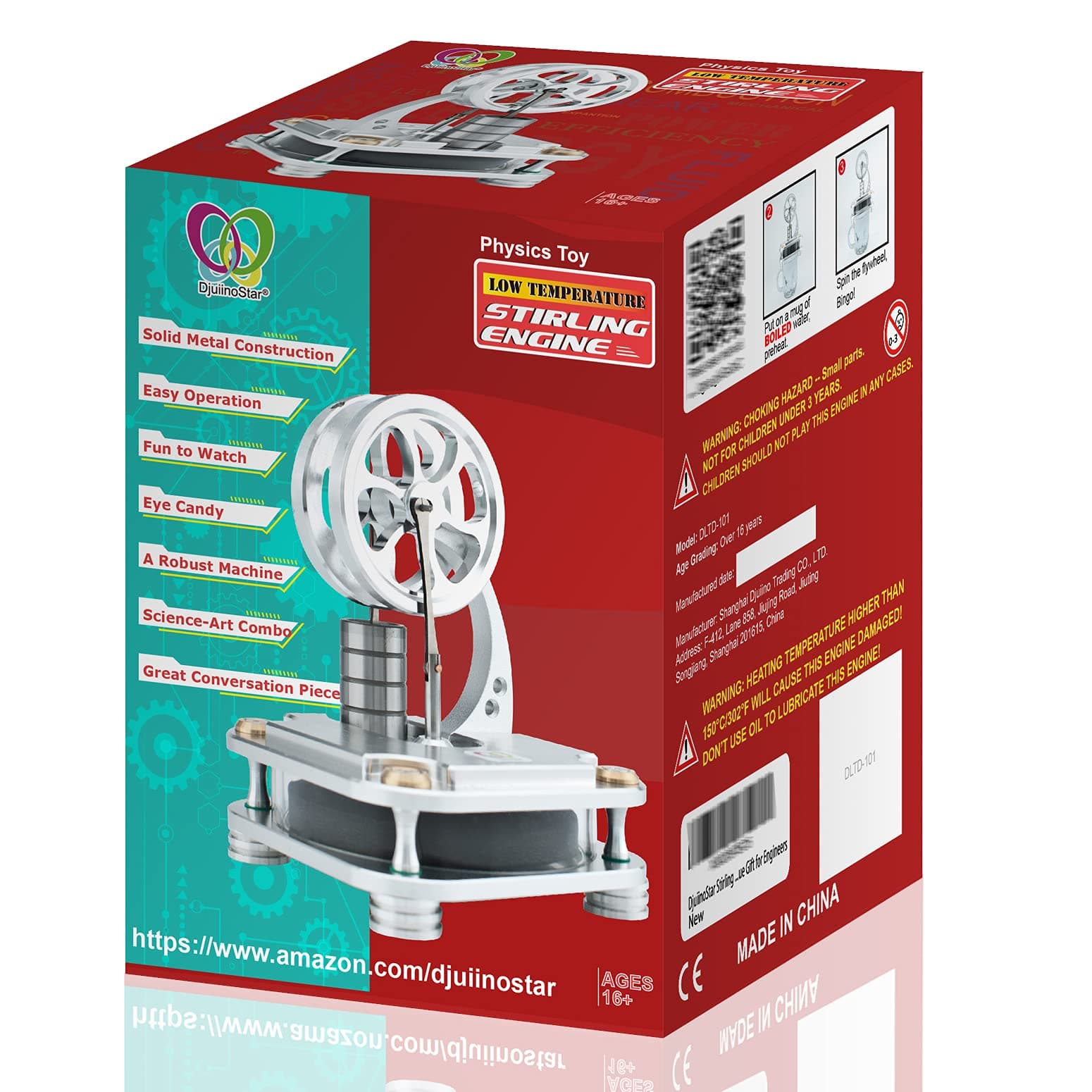 DjuiinoStar Stirling Engine, Solid Metal Construction (CNC Machined): an Interesting Working Model That Will Accompany with You for Years! Unique Gift for Engineers