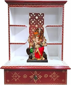 Kamdhenu art and craft Wooden Temple/Home Temple/Pooja Mandir/Pooja Mandap/Temple S4 (Red)