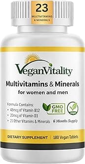 Multivitamins & Minerals for Women and Men with High Strength Vitamin B12, D3 & K2. 180 Vegan Multivitamin Tablets - 6 Months Supply. Vitamins for Vegans. Women Multivitamin