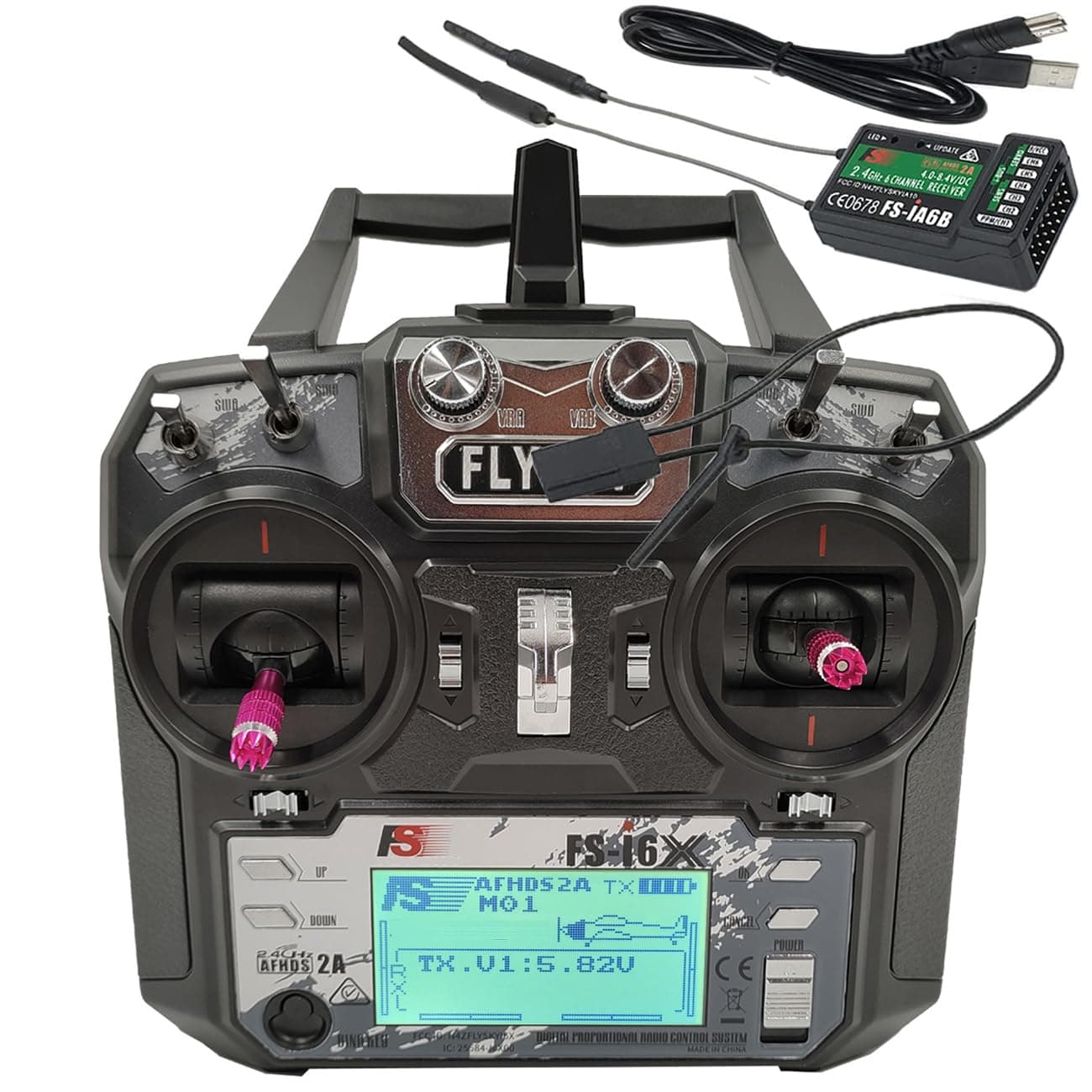 FS-i6X RC Transmitter and Receiver FS-iA6B iBus 10 Channel or PWM 6CH 2.4GHz Fly AFHDS2A Sky Radio Control System for FPV Drone Multirotor, Fixed-Wing, RC Car, RC Boat (Mode-2)
