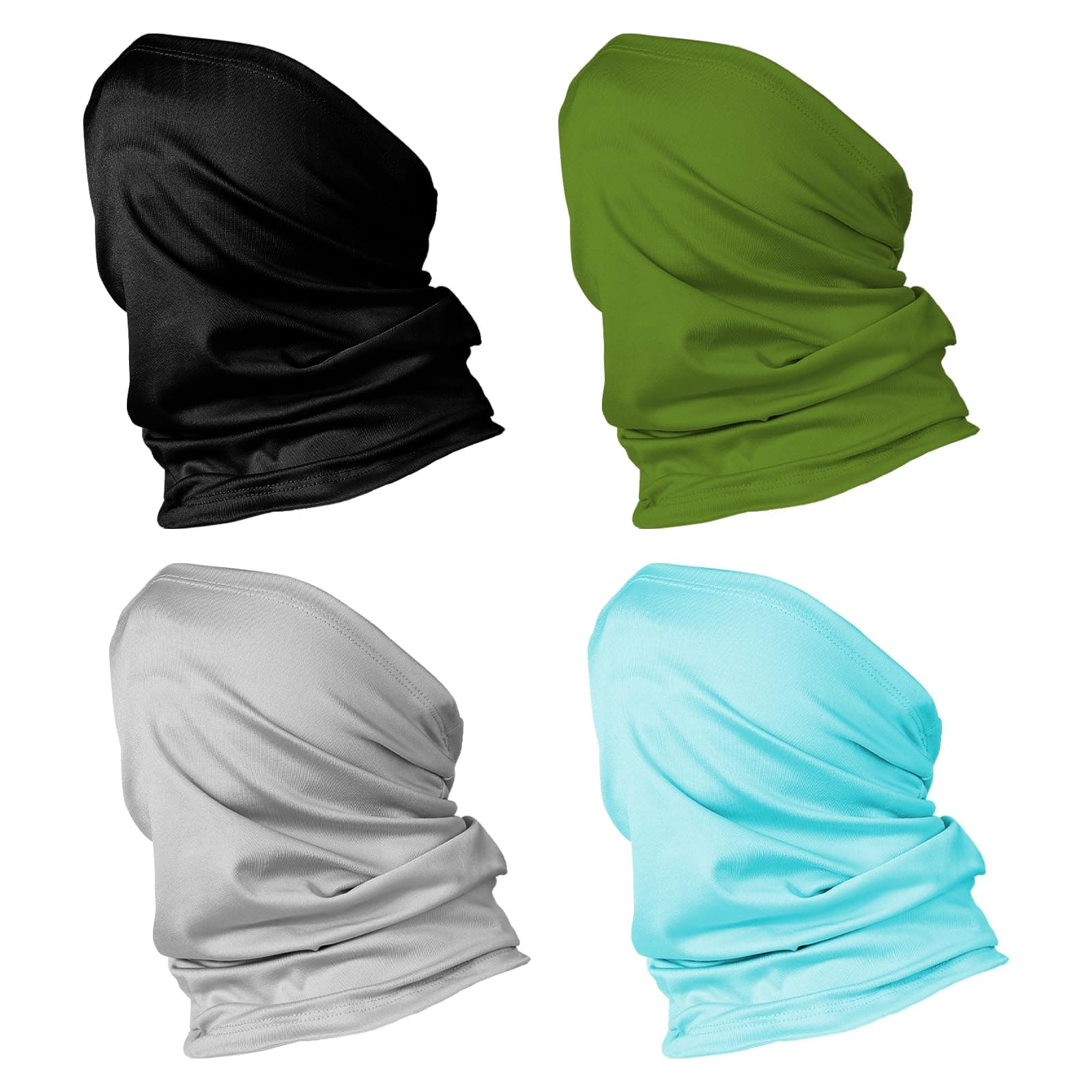 4Pack Multi-Purpose Seamless Neck Gaiter Face Mask for Men and Women, Bandana, Rave Cover, Scarf, Balaclava, Headband, Head Wrap, Headwear