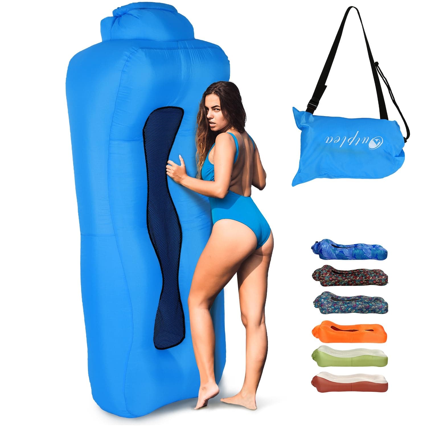 Inflatable Couch Air Lounger for Adults, Ultralight Portable Blow up Couch Air Sofa, Inflatable Beach Lounger Bed for Camping Hiking Festival Backyard Lawn, No Pump Required