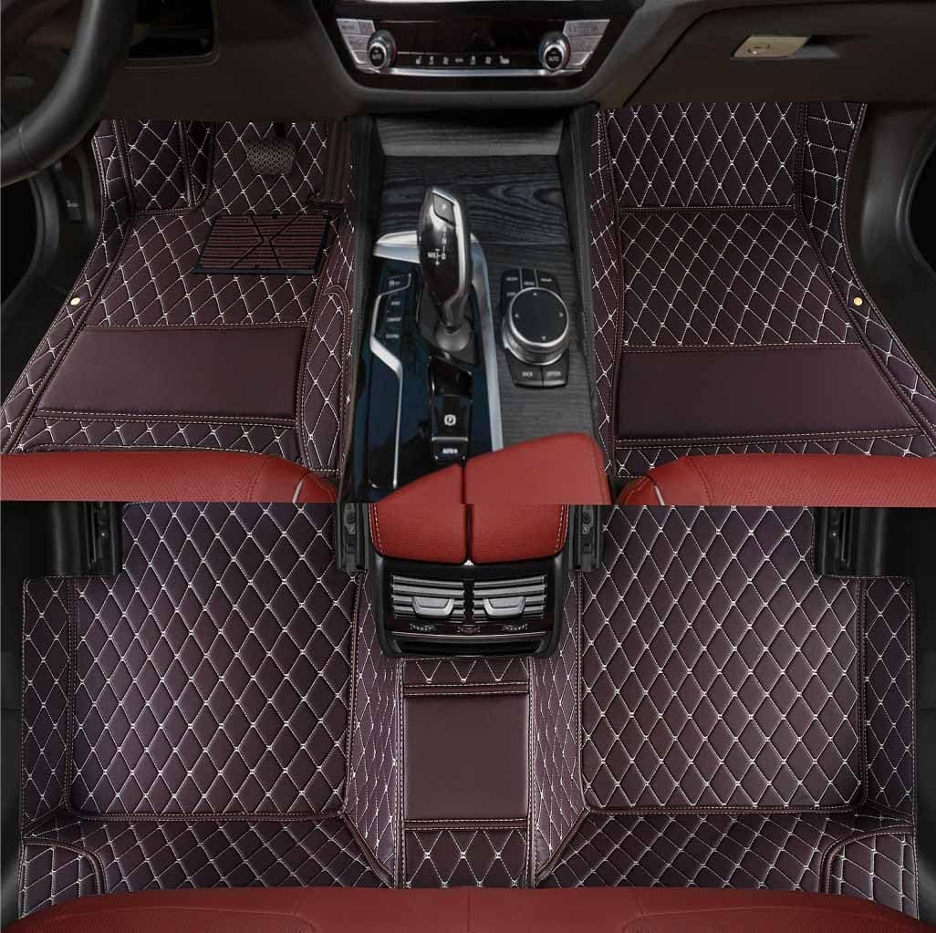 Custom Personalized Floor Mats ，Luxury Full Coverage All Weather Car Floor Mats，Anti-Slip Leather Car Mat Set ，Custom Floor Mat， for 99% of Cars, Trucks & SUV. (Dark Brown)