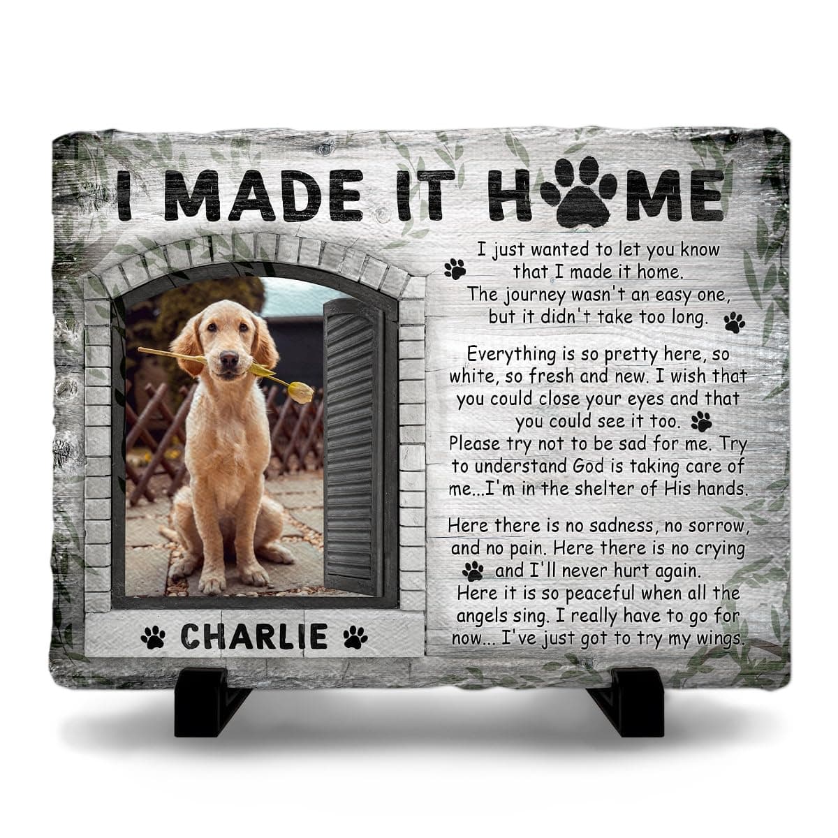 Personalized Polychromatic Rock Plaque: 'I Made It Home' - Memorial Stone Gifts for Loss of Your Beloved Pet, Sentimental Dog and Cat Grave Markers in Our Hearts, House Decoration