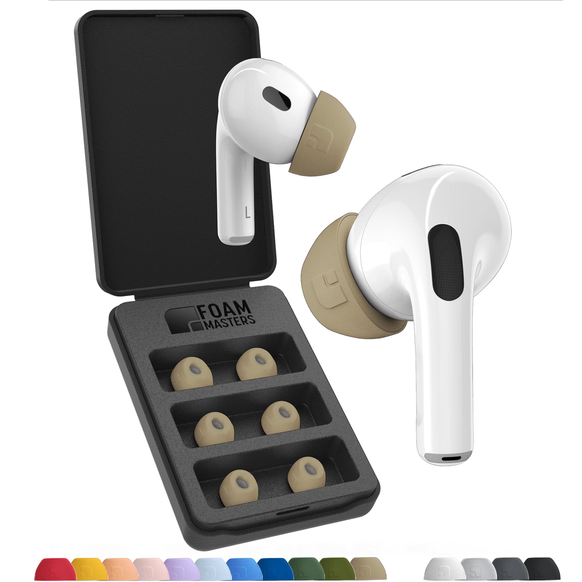 AutoLine Pro Foam Masters Memory Foam Ear Tips for AirPods 1st & 2nd Gen | 3 Pairs | New Version 4.0 - | Comfortable | Secure | Better Noise Cancellation | Replacement Buds (FDE Tan - Large)