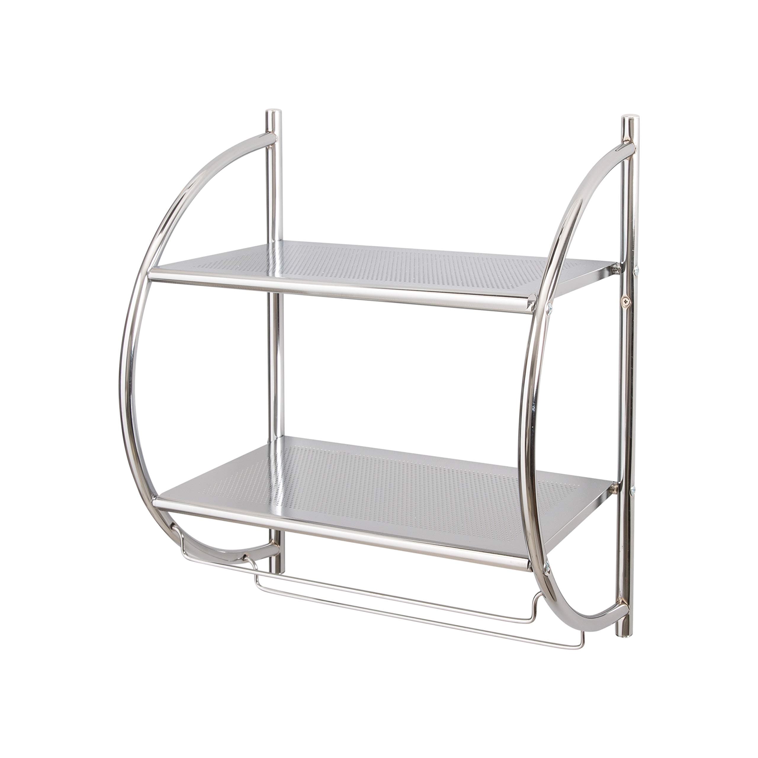 Organize It All Wall Mount 2 Tier Bathroom Shelf | with 2 Towel Bars | Storage and Organization Space | Hanging | Easy to Install | Chrome
