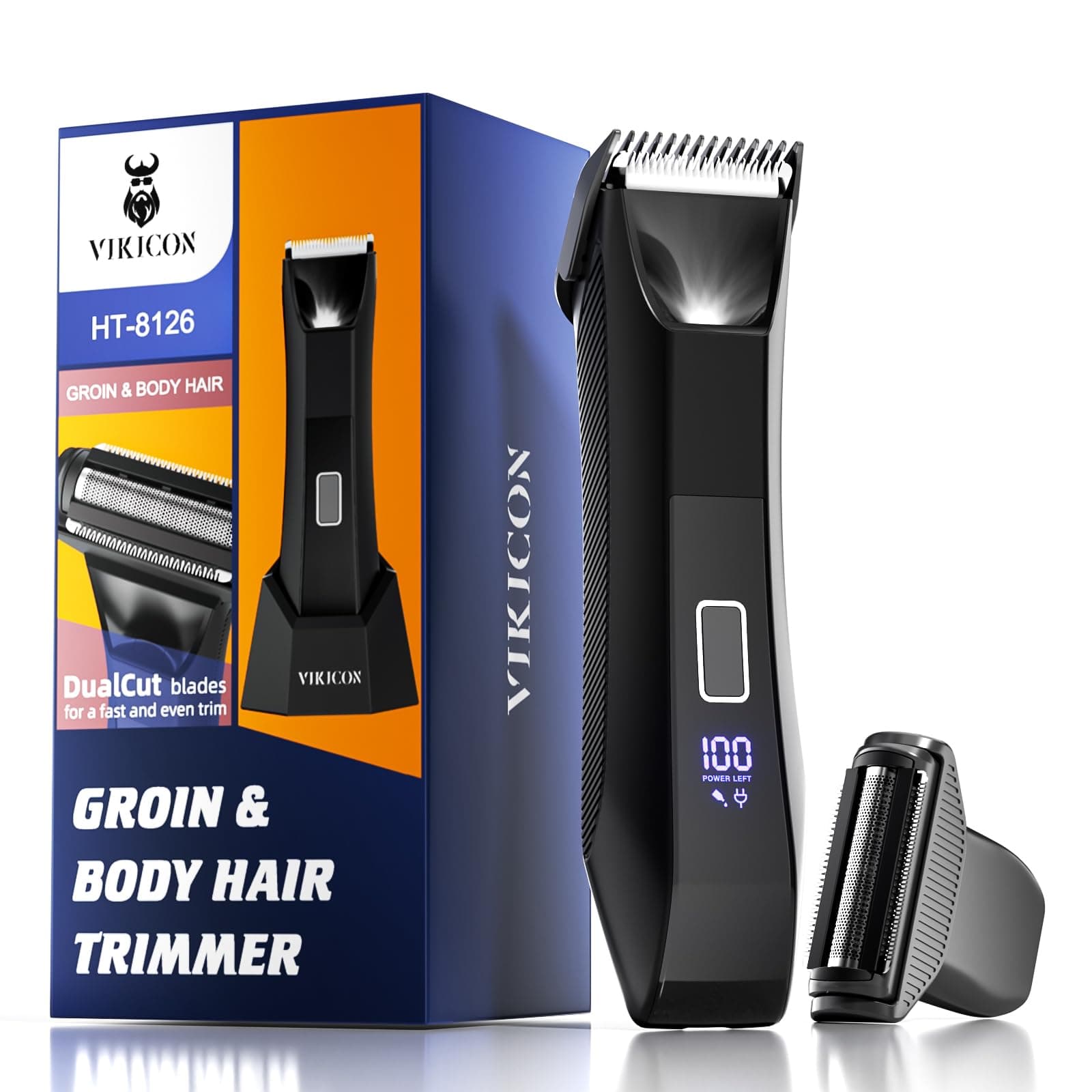 2-in-1 Manscape Trimmer & Shavers for Men: No-Nick Full Body Electric Razor for Pubic, Balls, Back Hair w/Dual-Head Trimmer & Foil Blades - Waterproof Groomer Kit w/Light, Travel Lock & Pouch