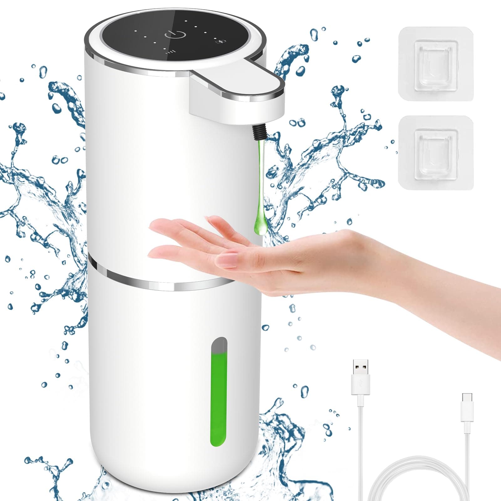 Automatic Liquid Soap Dispenser, 380ml, Touchless, Rechargeable, 4-Level Adjustable, Wall Mounted, BPA Free, Glossy Finish, USB-C Rechargeable, for Bathroom, Kitchen, Hotel, Hospital