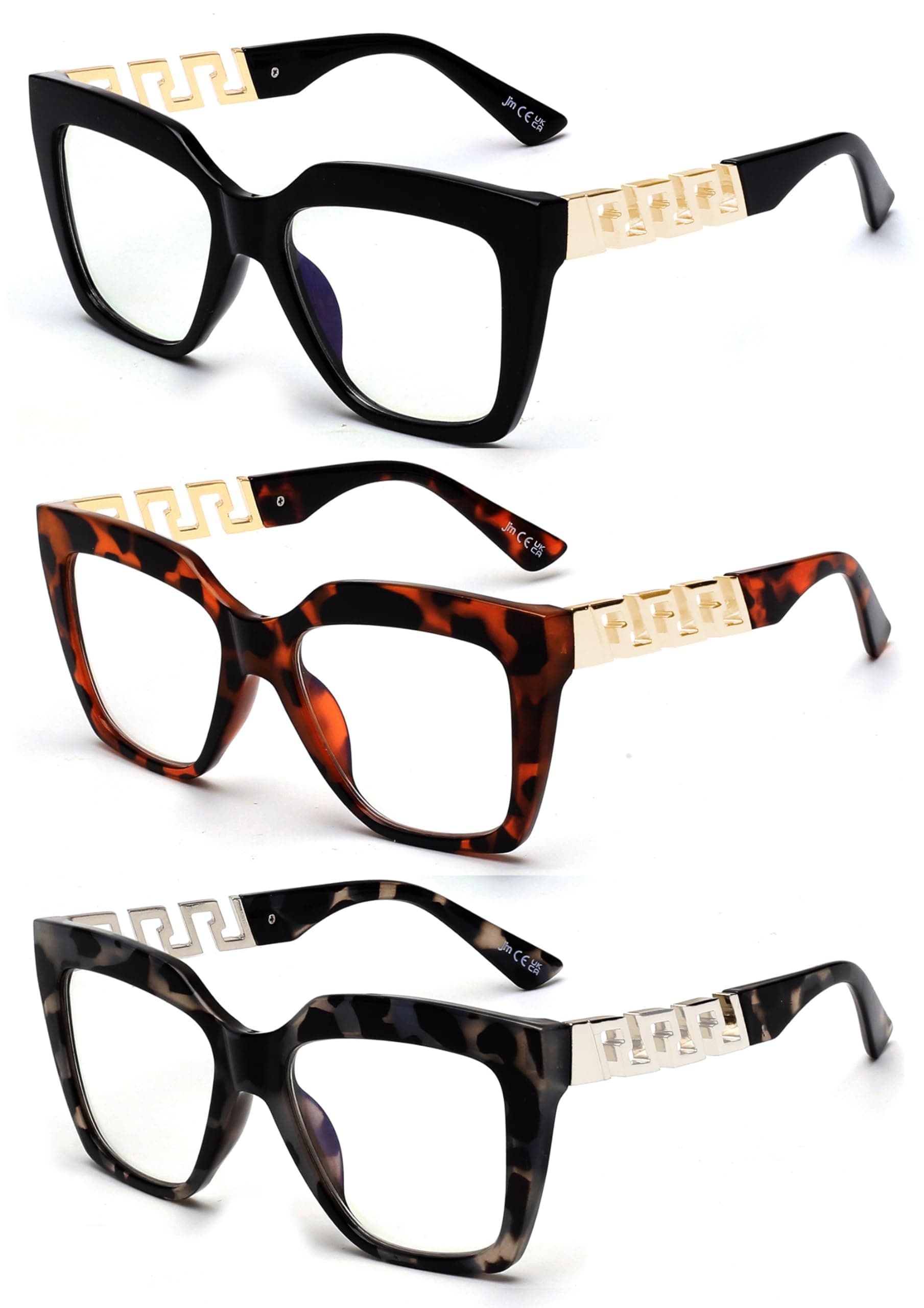 JM3 Pack Oversized Reading Glasses for Women, Blue Light Blocking Computer Readers Fashion Oprah Style